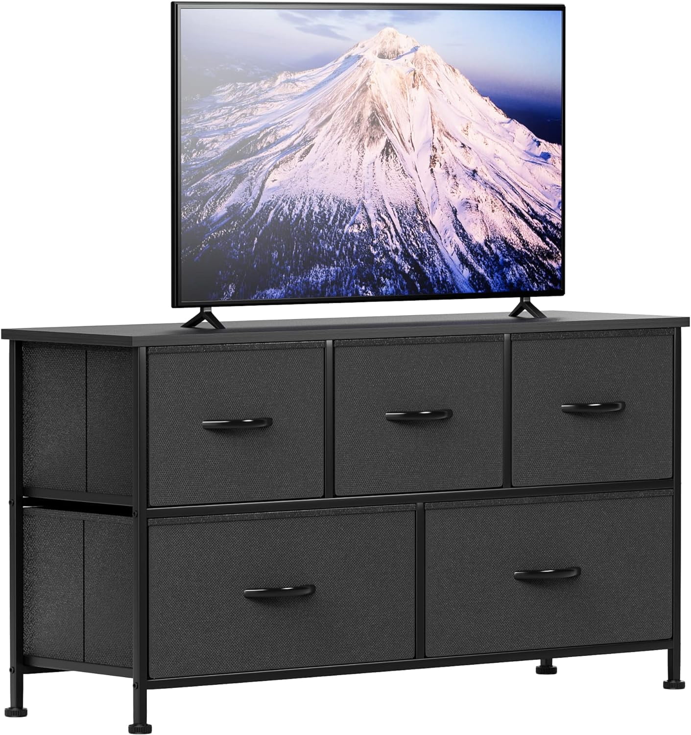 ZFGSUIJN Fabric Dresser TV Stand for Bedroom with 5 Drawers  Wide Chest of Drawers   Organizer Unit with Fabric Bins for Closet  Living Room  Hallway（Black）