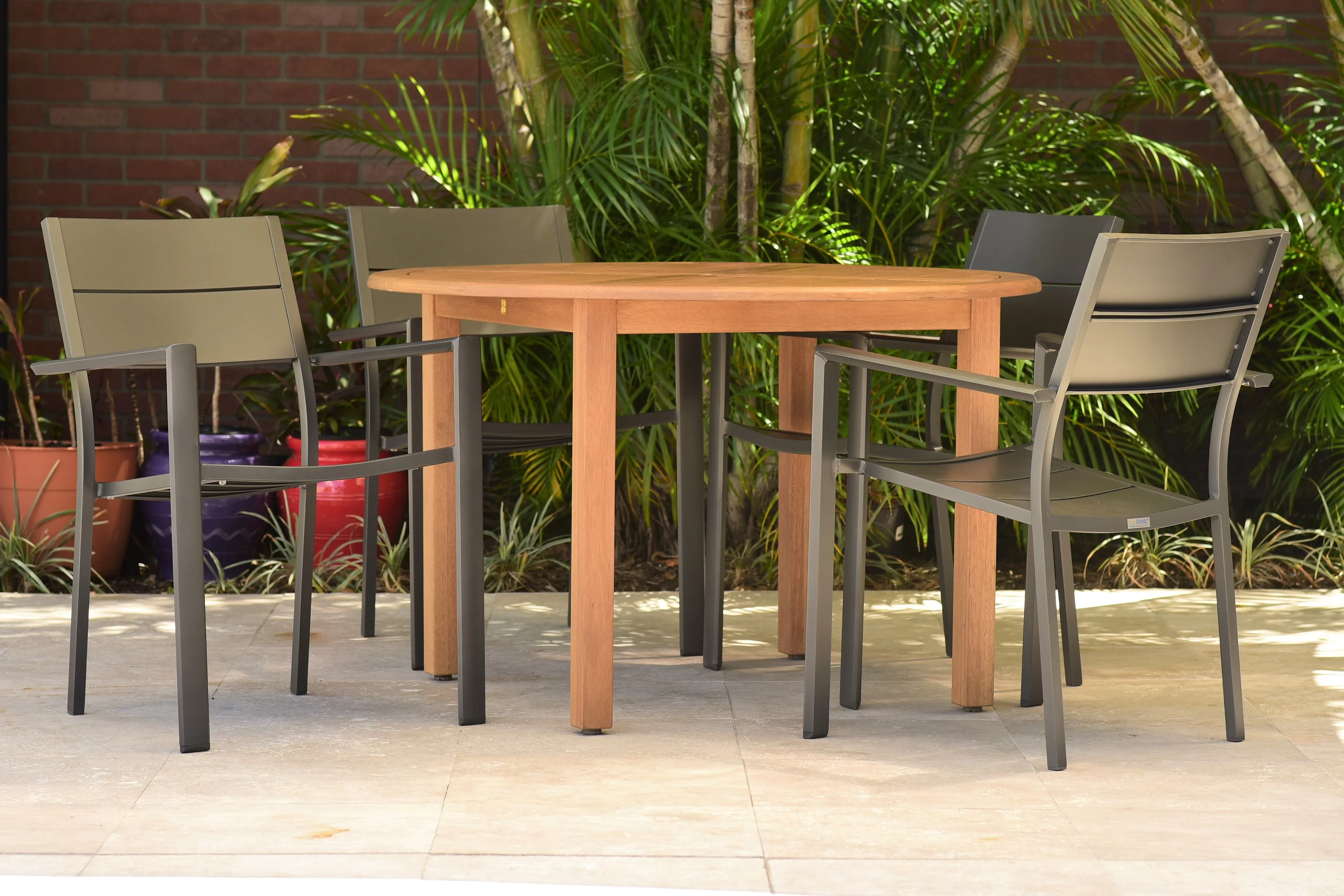 Amazonia Chamaret Teak Finish 5 Pieces Rectangular Patio Dining Set