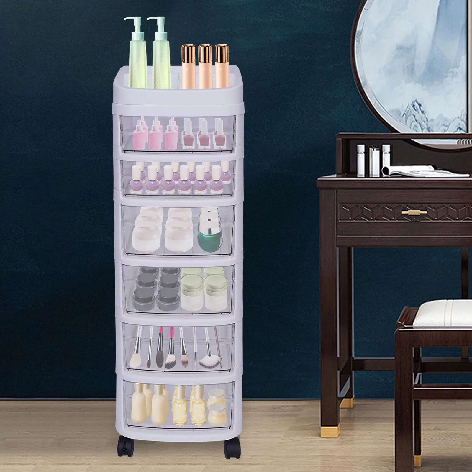 Kitchen Bathroom Rolling Cart Storage Cabinet Trolley Drawer Locker 6 Layers