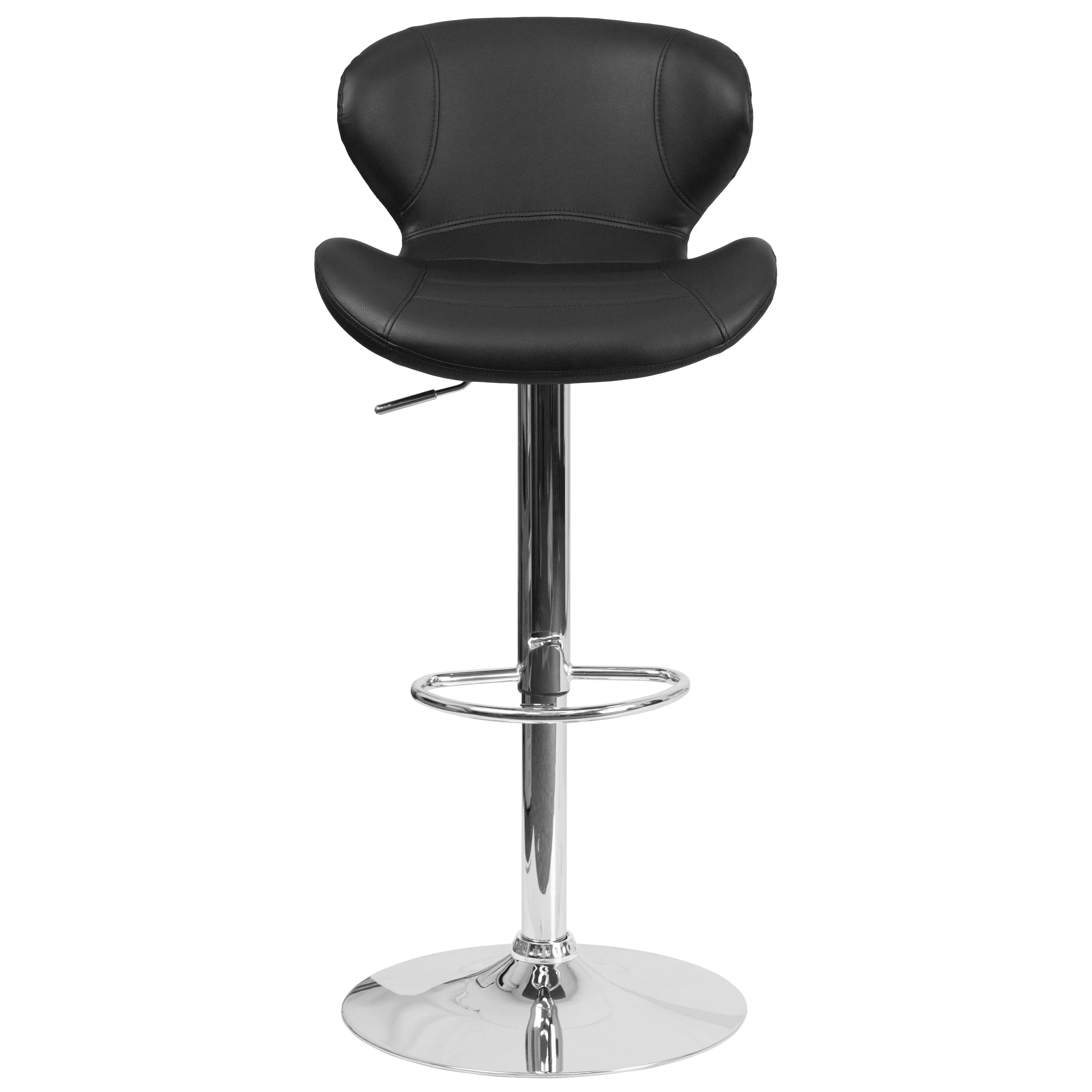 Emma + Oliver Black Vinyl Adjustable Height Curved Back Barstool