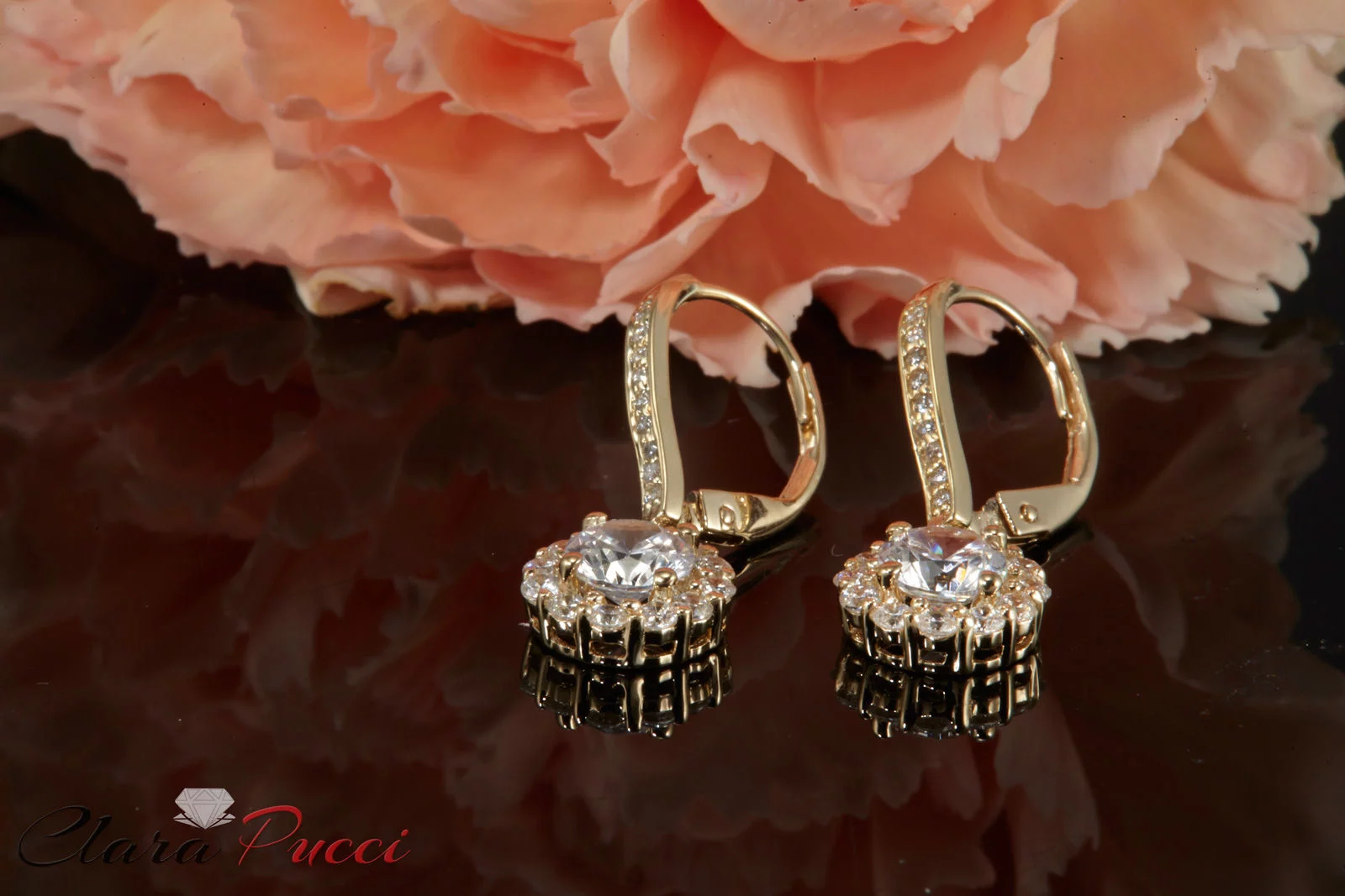 2.23Ct Brilliant Round Cut Halo Drop Dangle Genuine Clear Simulated Diamond Solid 14K Yellow Gold Earrings Lever Back