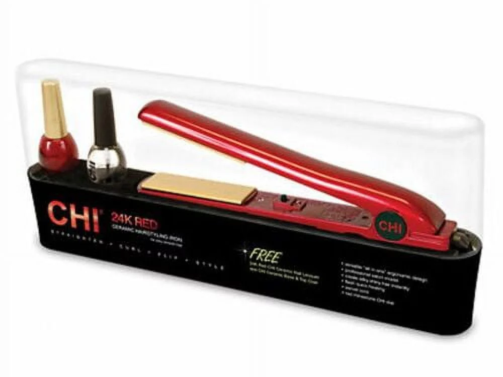 CHI 24K RED 1'' CERAMIC HAIRSTYLING FLAT IRON HAIR IRON HAIR STRAIGHTENER NEW