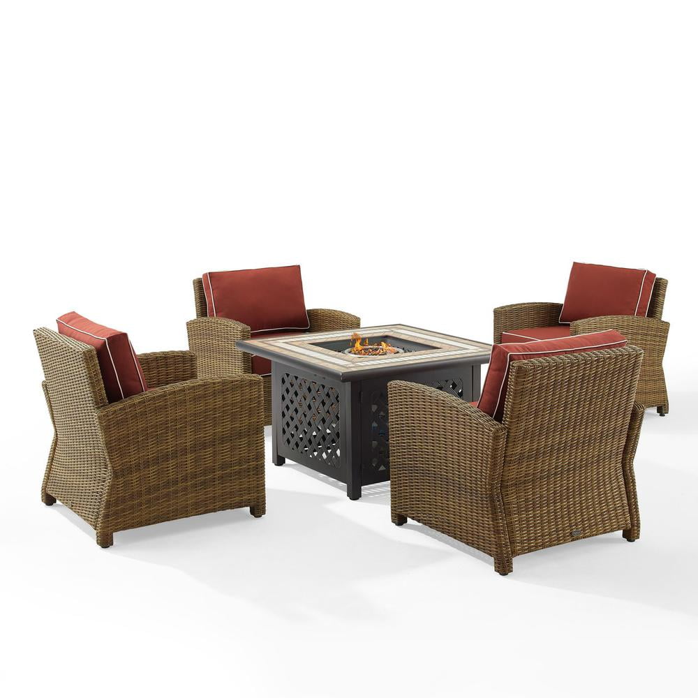 Crosley Furniture Bradenton 5PC Metal Conversation Set with Armchairs in Red