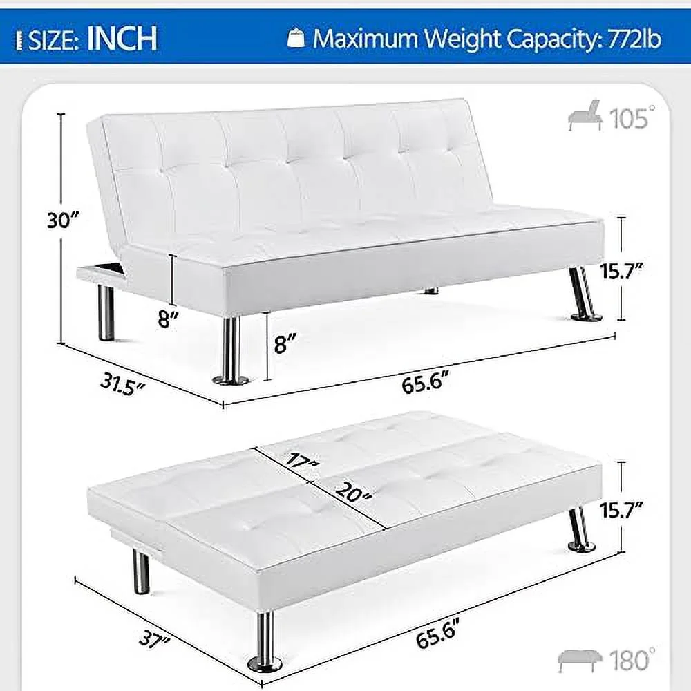 TJCGDTY Convertible Sofa Couch Futon Bed Faux Leather Sofa Bed Sleeper Adjustable Loveseat Futon Couch Living Room  with Chrome Metal Legs  Gray