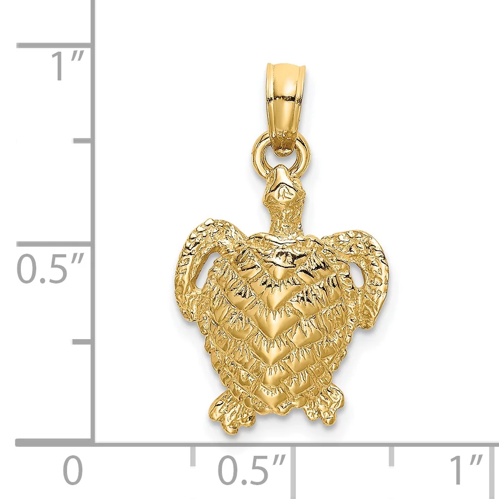 Carat in Karats 14K Yellow Gold Textured Sea Turtle Pendant Charm (23mm x 11.65mm) With 14K Yellow Gold Lightweight Rope Chain Necklace 20''