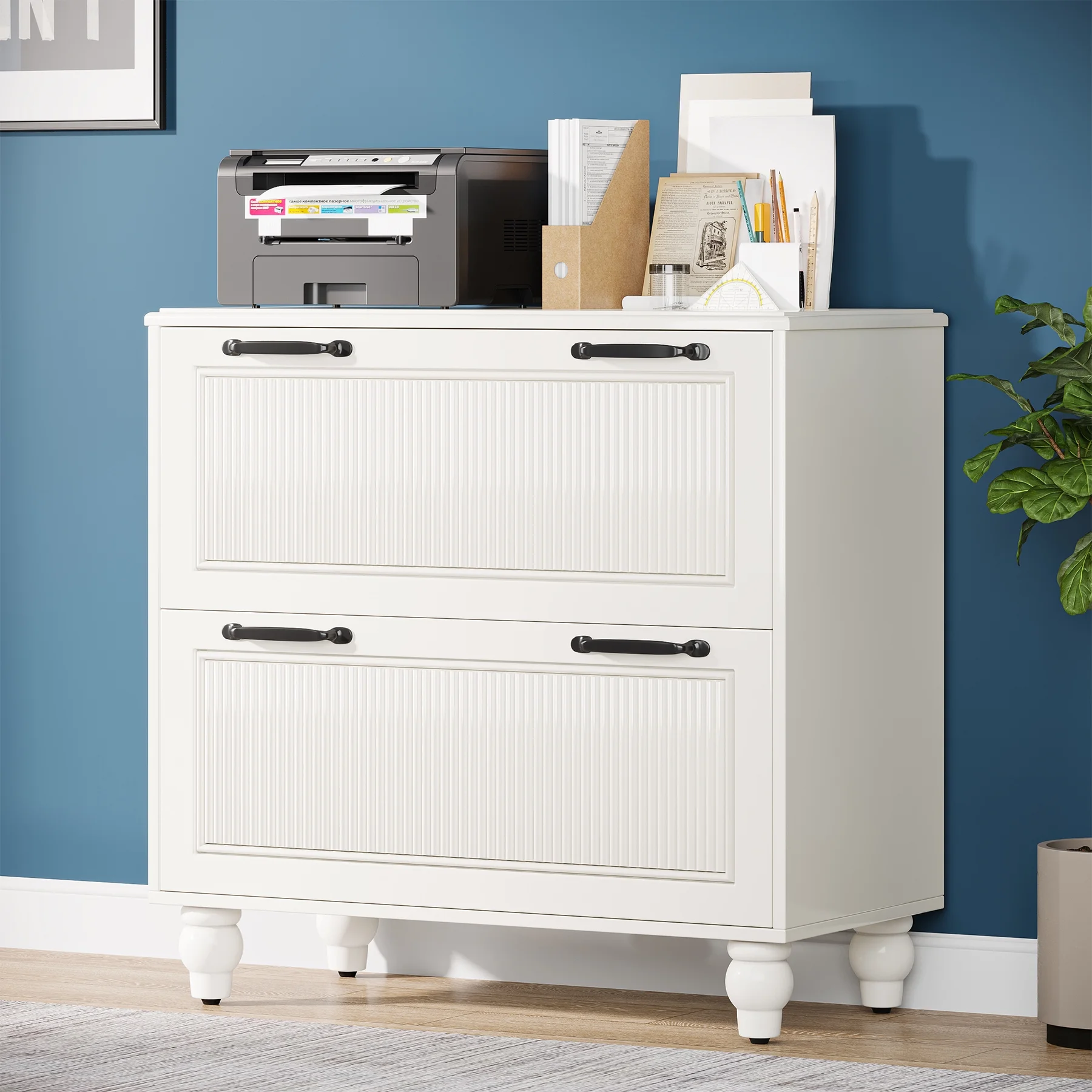 Tribesigns White 2-Drawer File Cabinet, Modern Lateral Filing Cabinet for A4/Letter/Legal Size