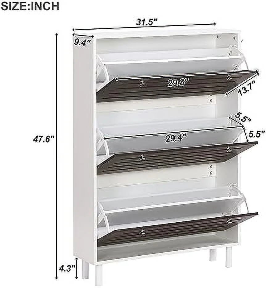 JDZHAPPYLIFE Shoe Cabinet for Entryway  Slim Flip Down Shoe  Cabinet Modern 3 Tier Drawers Shoe Organizer Cabinet Wood Freestanding Shoe Rack with Hooks for Narrow Closet  Living Room  Ha