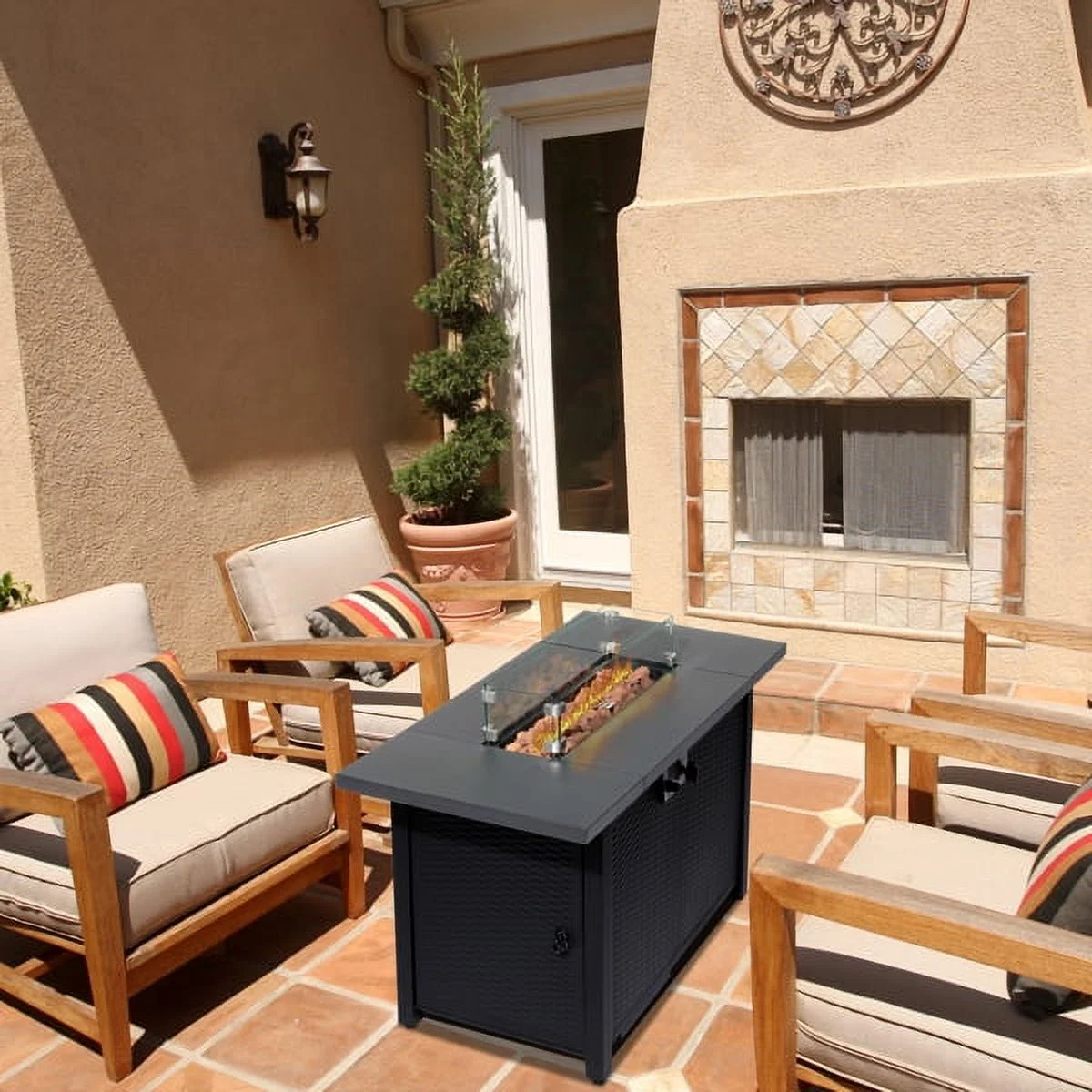 Capri 43-Inch Fire Table，50000 BTU Gas Firepit with Volcanic Stone Black