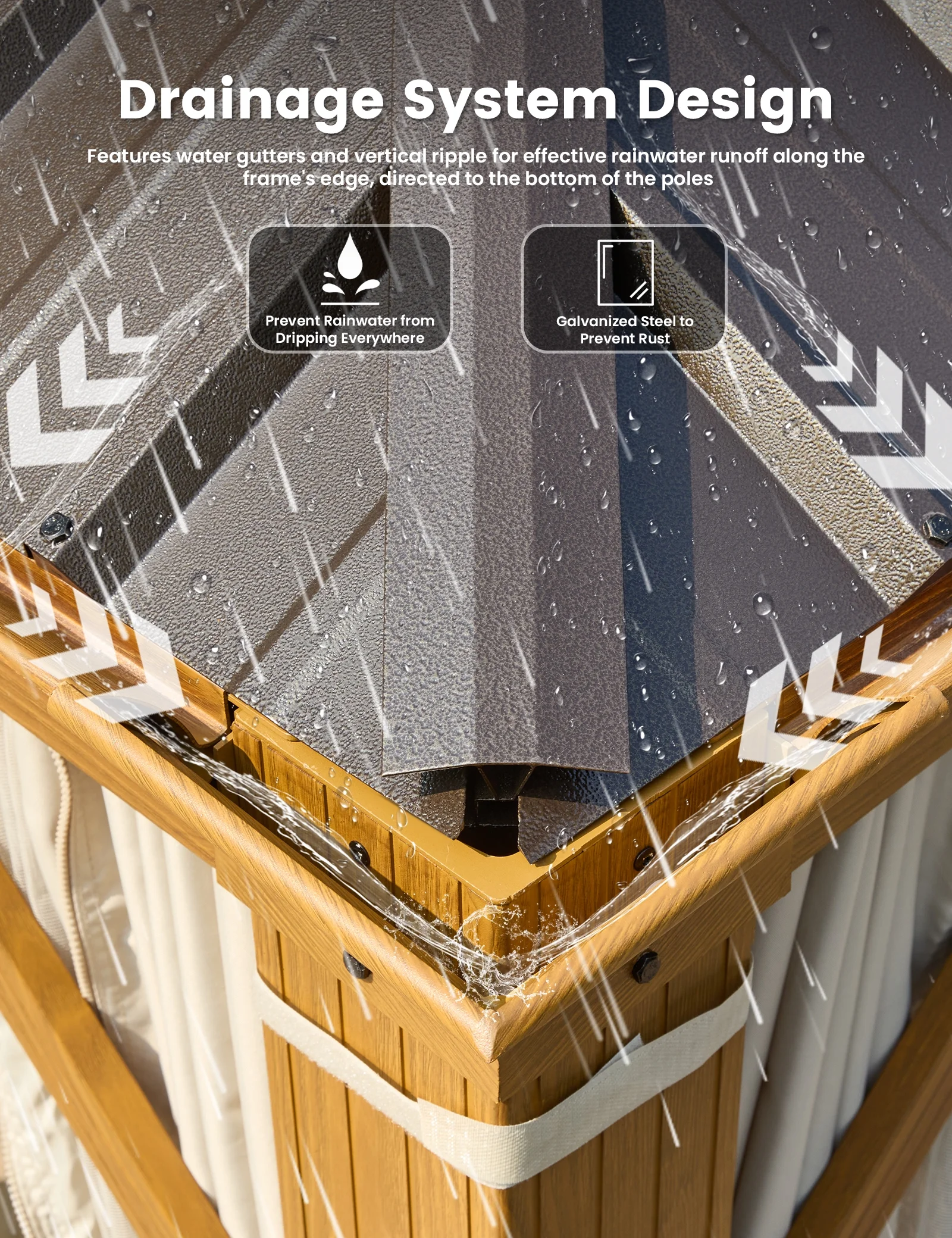 Hommow 10' x 12' Hardtop Gazebo, Wooden Finish Coated Aluminum Frame Gazebo with Double Roof