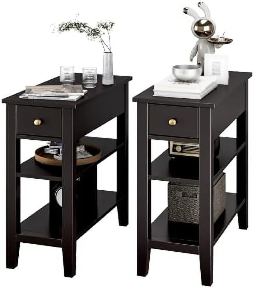 SQHJV Night Stand End Tables with  Drawer and 2 Tiers   23.6"  Bookshelf for Bedroom  Living Room  Easy Assembly (White)