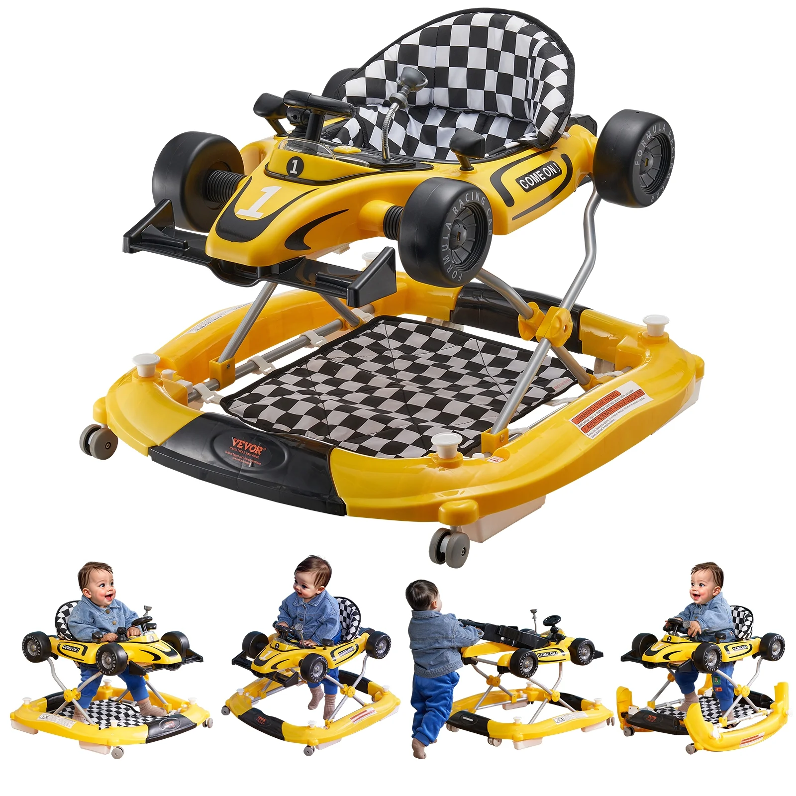 SKYSHALO Baby Walker 4 in 1, Foldable Height Adjustable Baby Walker with Wheels, Infant Toddler Walker with Foot Pads, Anti-Fall Baby Walker With Steering Wheel for Boys and Girls 6-24 Months