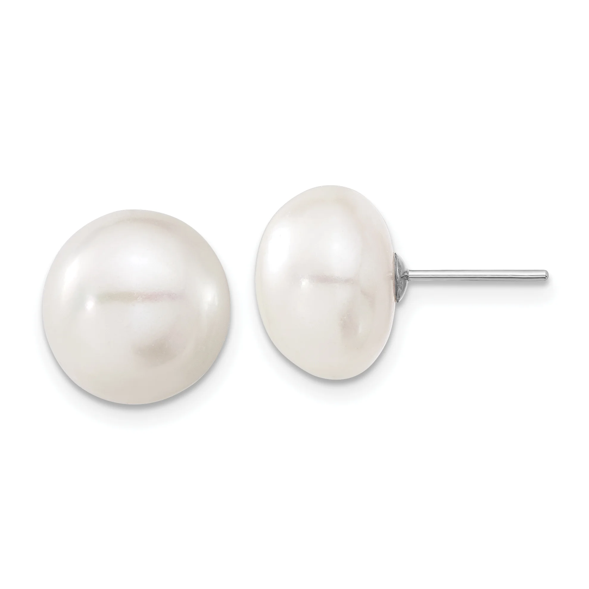 Carat in Karats 14K White Gold White Button Fresh-Water Cultured Pearl Stud Post Earrings (11 to 12mm (range))
