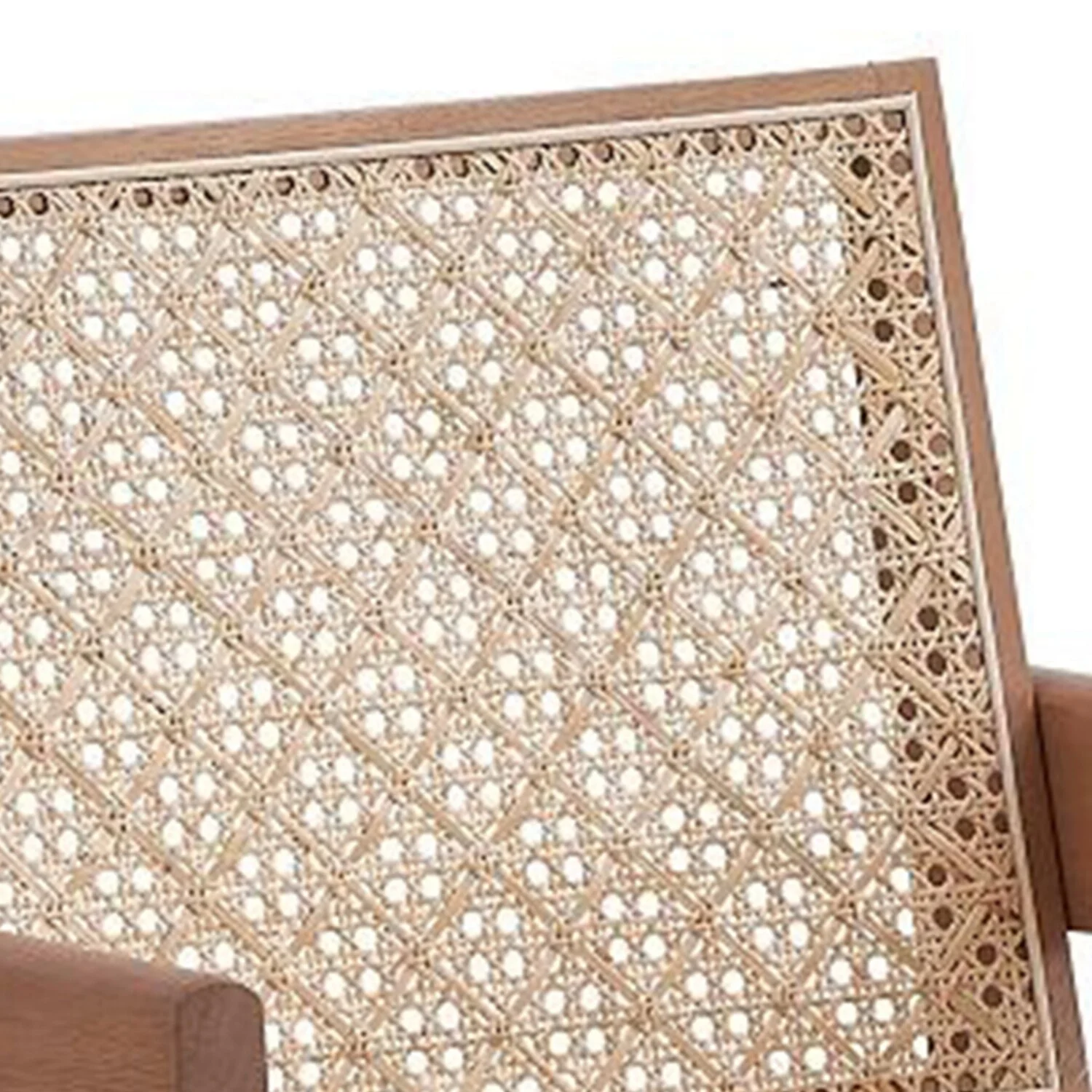 Benjara Tina 26 Inch Accent Armchair, Woven Rattan, Natural Brown Wood Finish