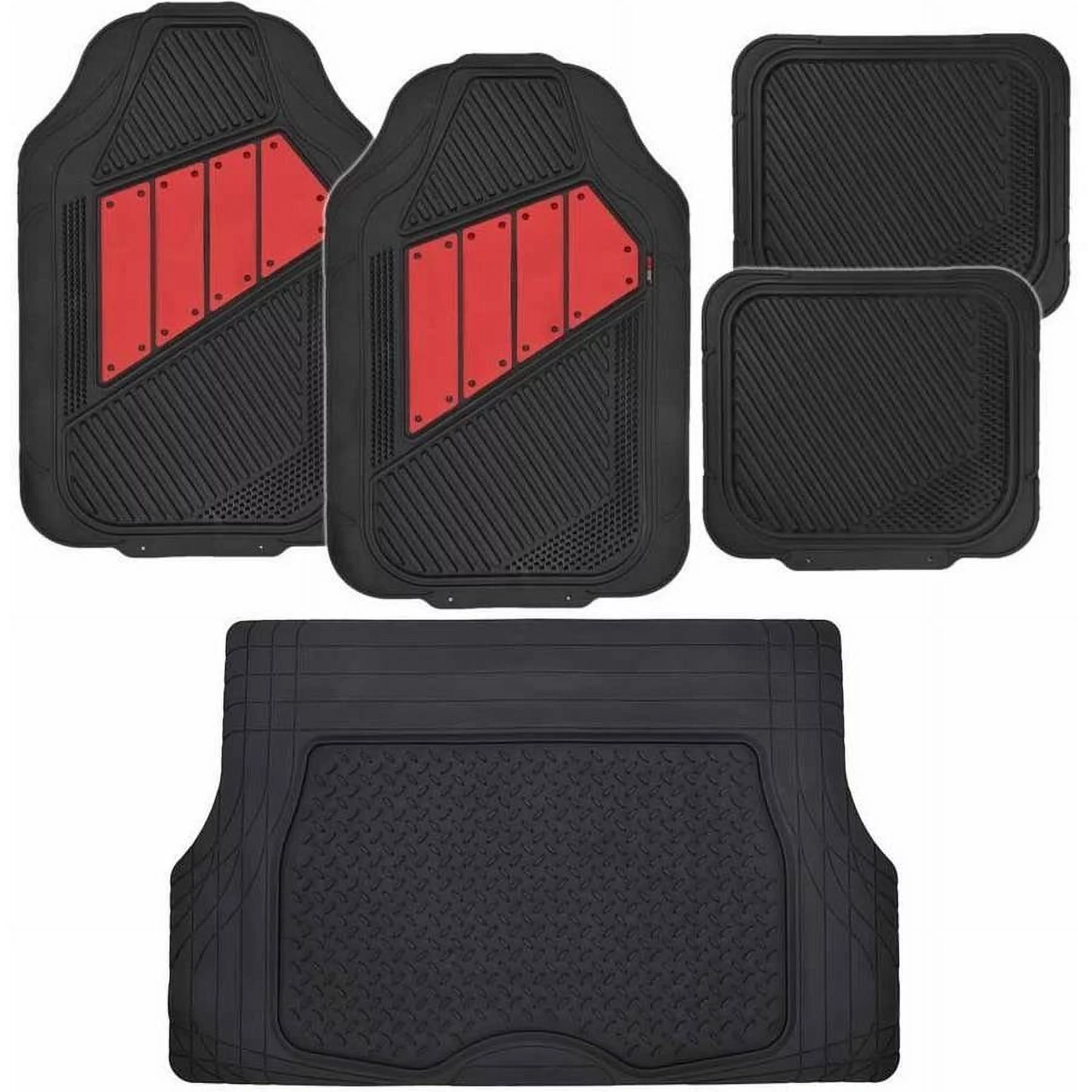 Motor Trend FlexTough Car Floor Mats, 2-Tone Colors Heavy Duty Rubber with Cargo Trunk Mat