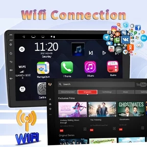 Binize double din car stereo 9inch Android10 Featuring CarPlay,Android Auto,Mirrorlink,Supports backup camera,Bluetooth,SWC,EQ setting