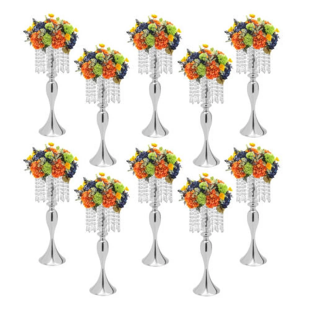 10 PCS Metal Silver Flower Vase Wedding Table Centerpieces Crystal Flower Stand