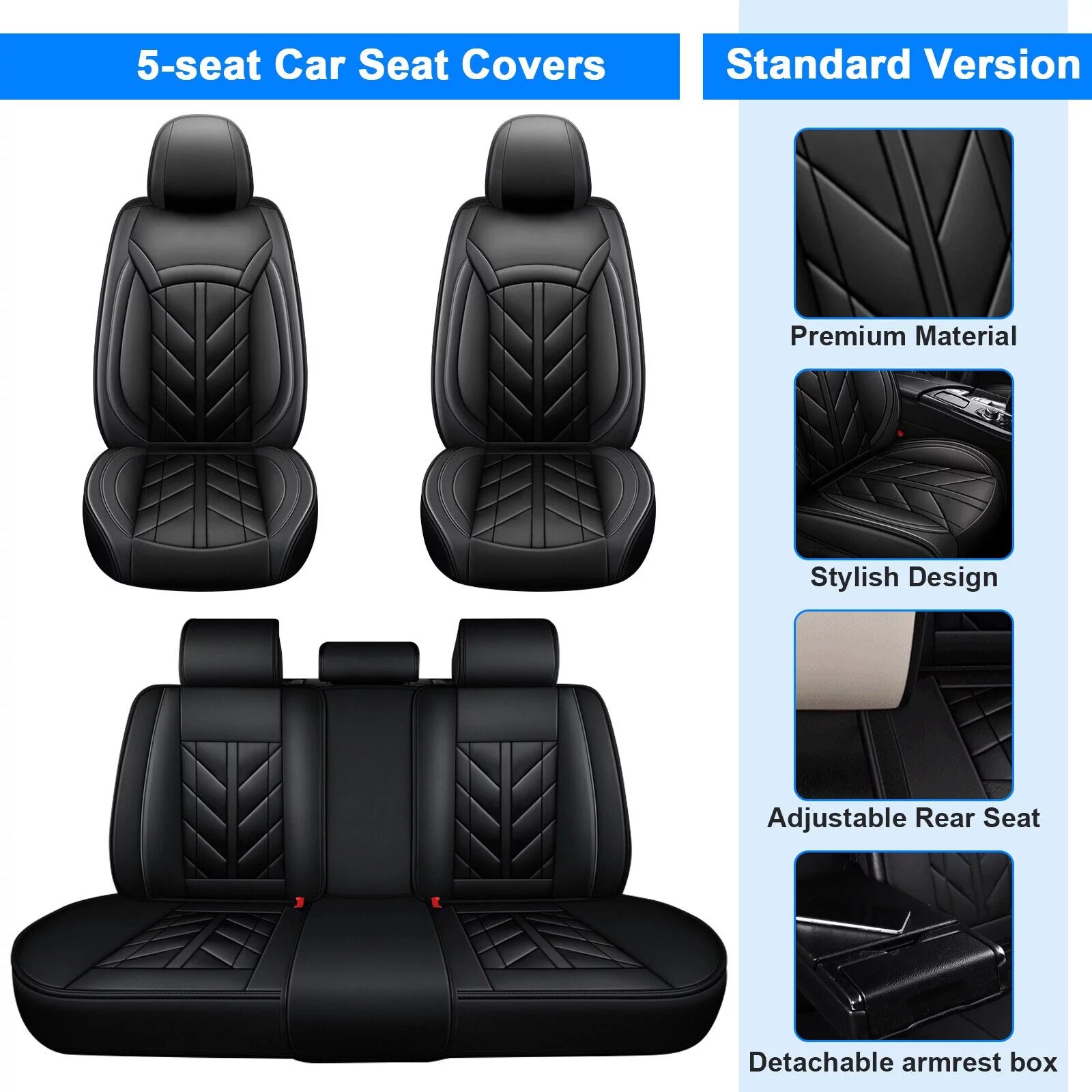For Lexus Car Seat Cover 5 Seats, Premium Front+Rear Seat Full Set Protector, Cars SUV Automotive Interior Black