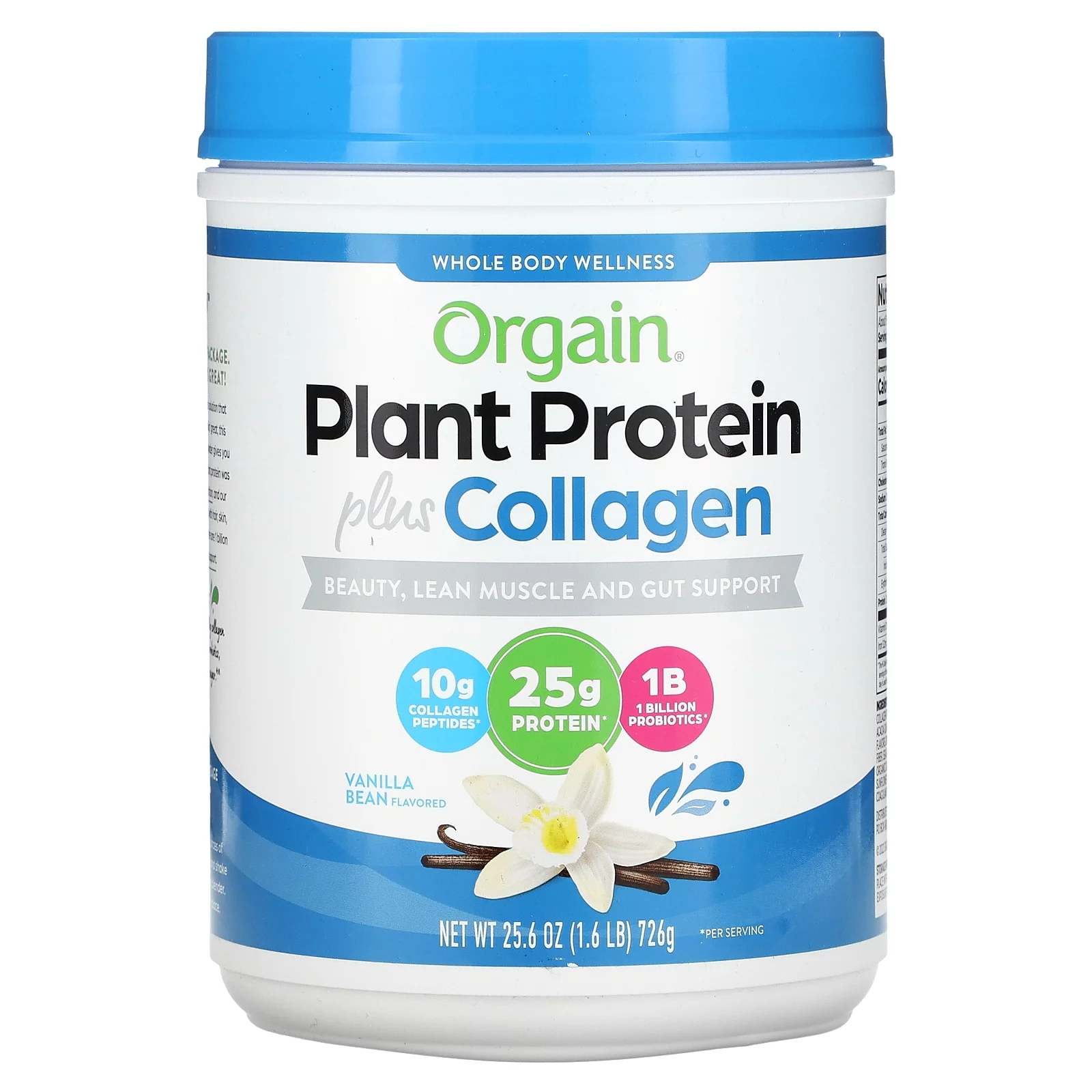 Orgain Plant Protein Plus Collagen, Vanilla Bean, 1.6 lb (726 g)
