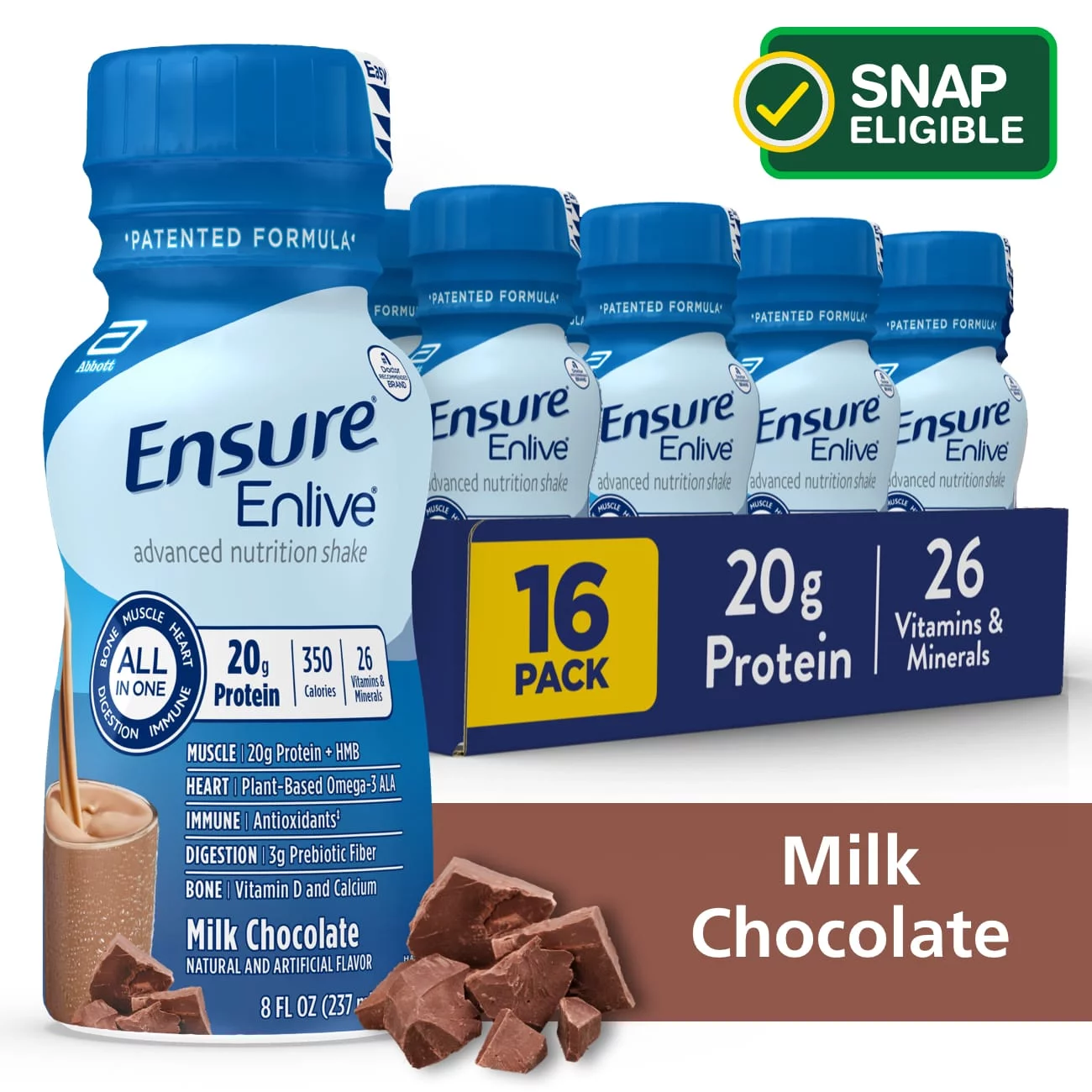 Ensure Enlive Advanced Nutritional Drink, 20 Grams Protein, Milk Chocolate, 8 fl oz, 16 count