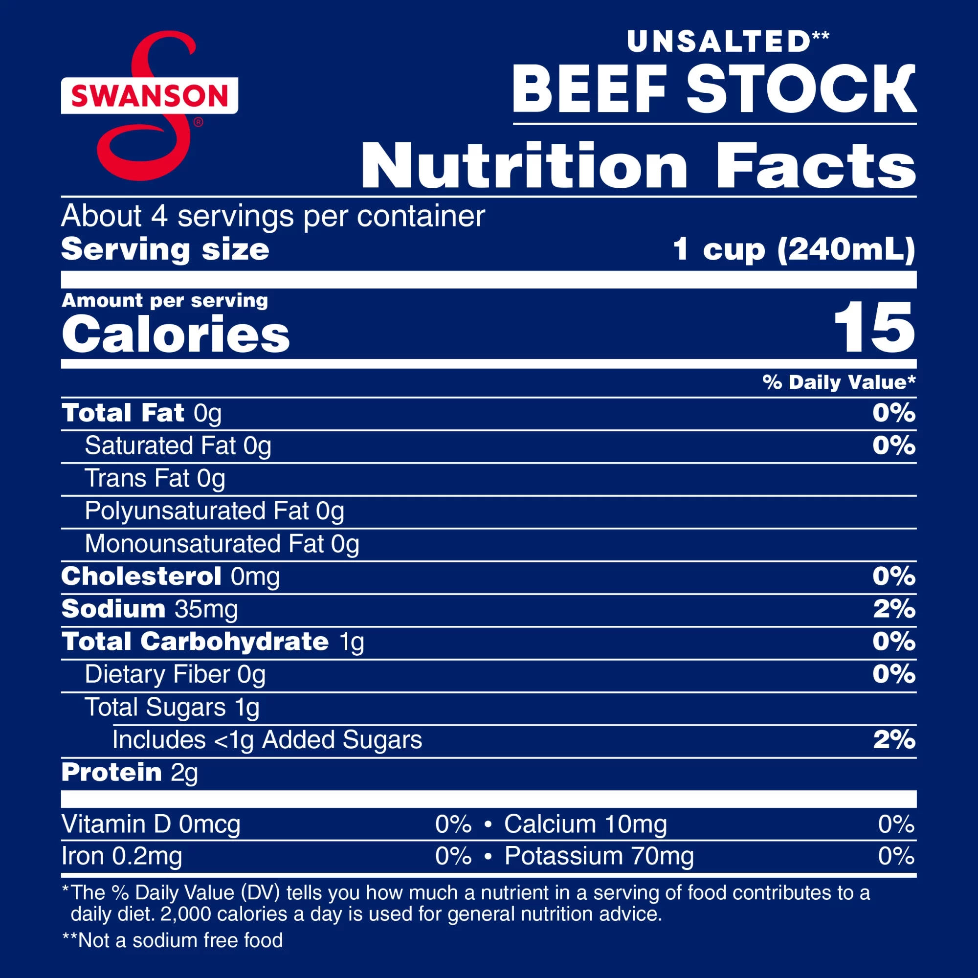 Swanson 100% Natural Unsalted Beef Stock, 32 oz Carton