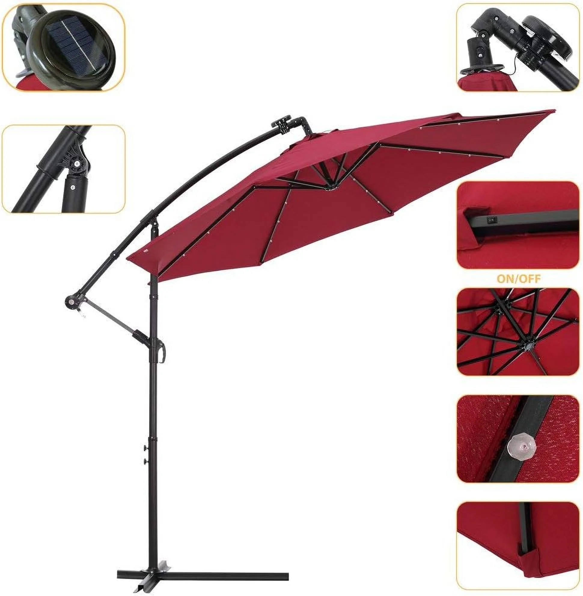 10Ft Solar LED Offset Hanging Outdoor Patio Umbrella With Easy Tilt Adjustment