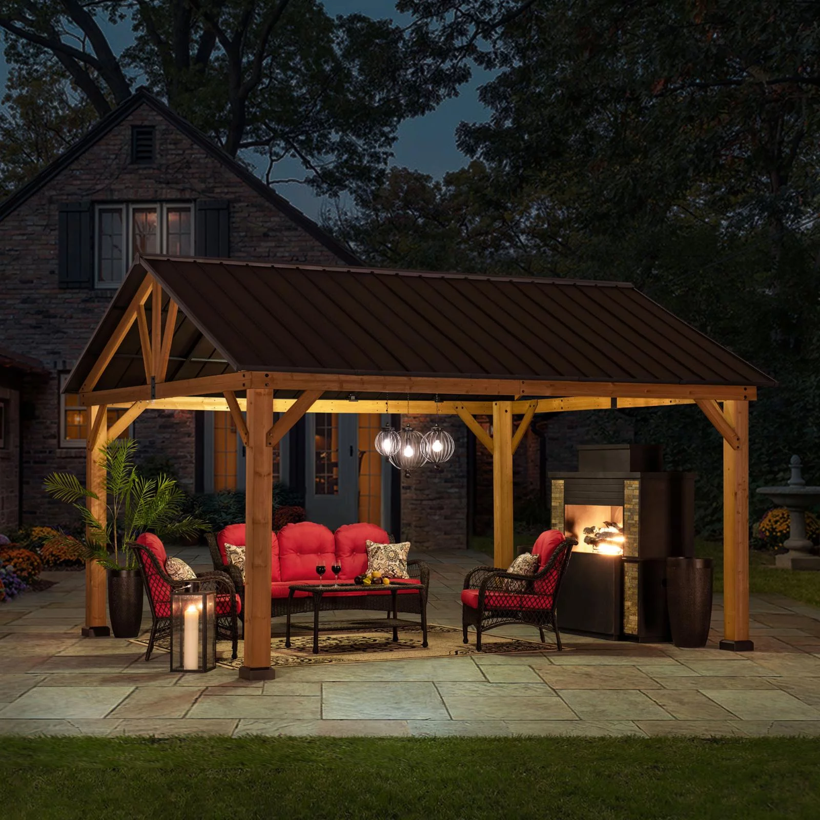 Sunjoy Gable Steel Hardtop Cedar Framed Gazebo