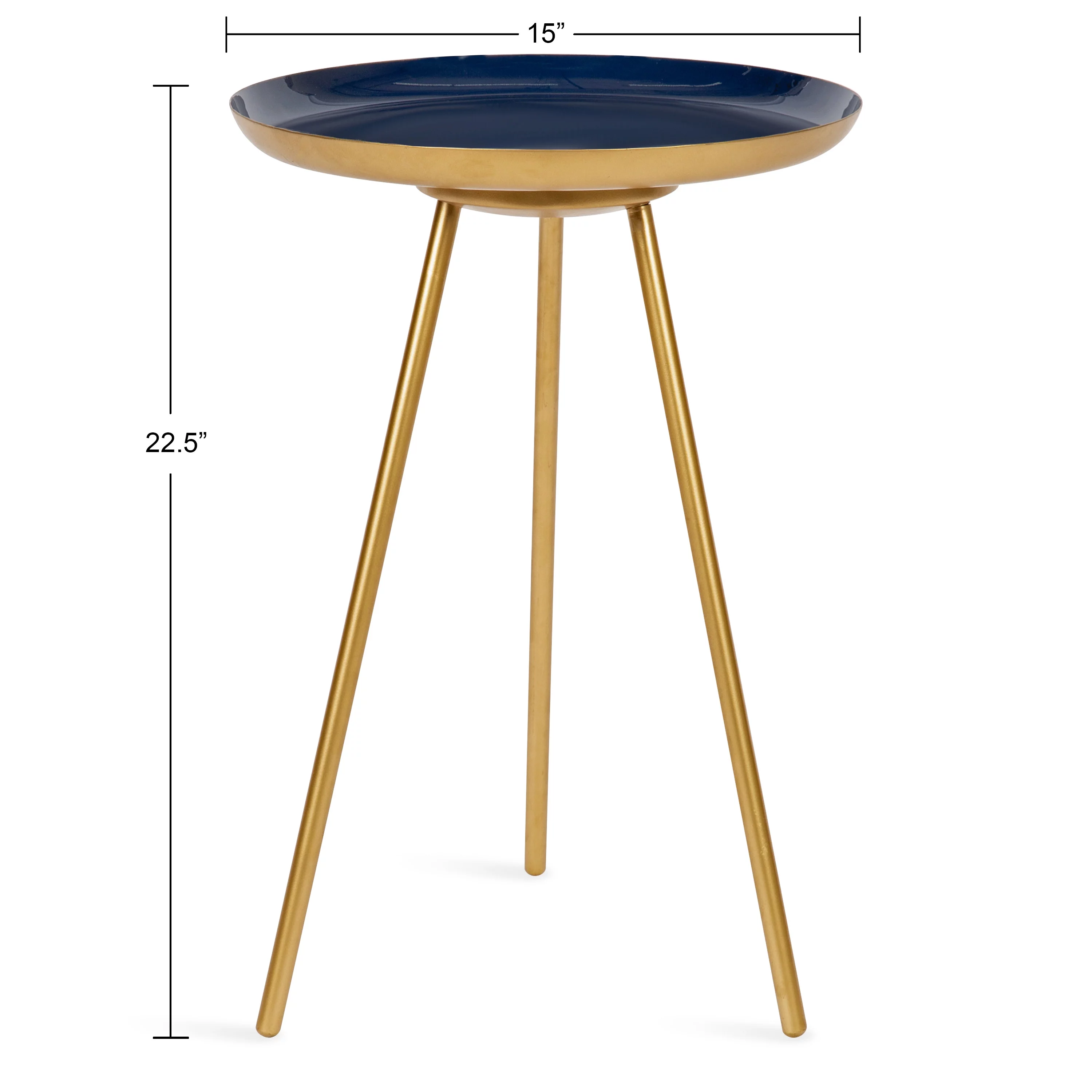 Kate and Laurel Laranya Modern Side Table, 15 x 15 x 22.5, Navy Blue and Gold, Chic Minimalist End Table with Hand-Applied Enamel Tabletop