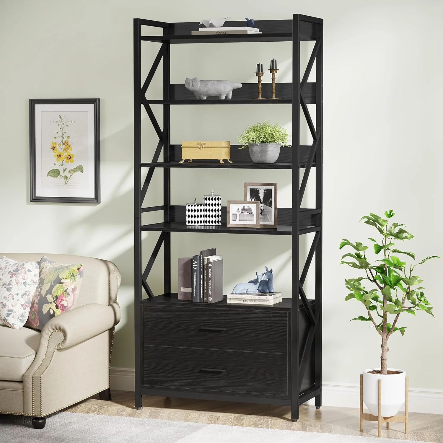 Tribesigns Bookshelf with Drawers, 70.8