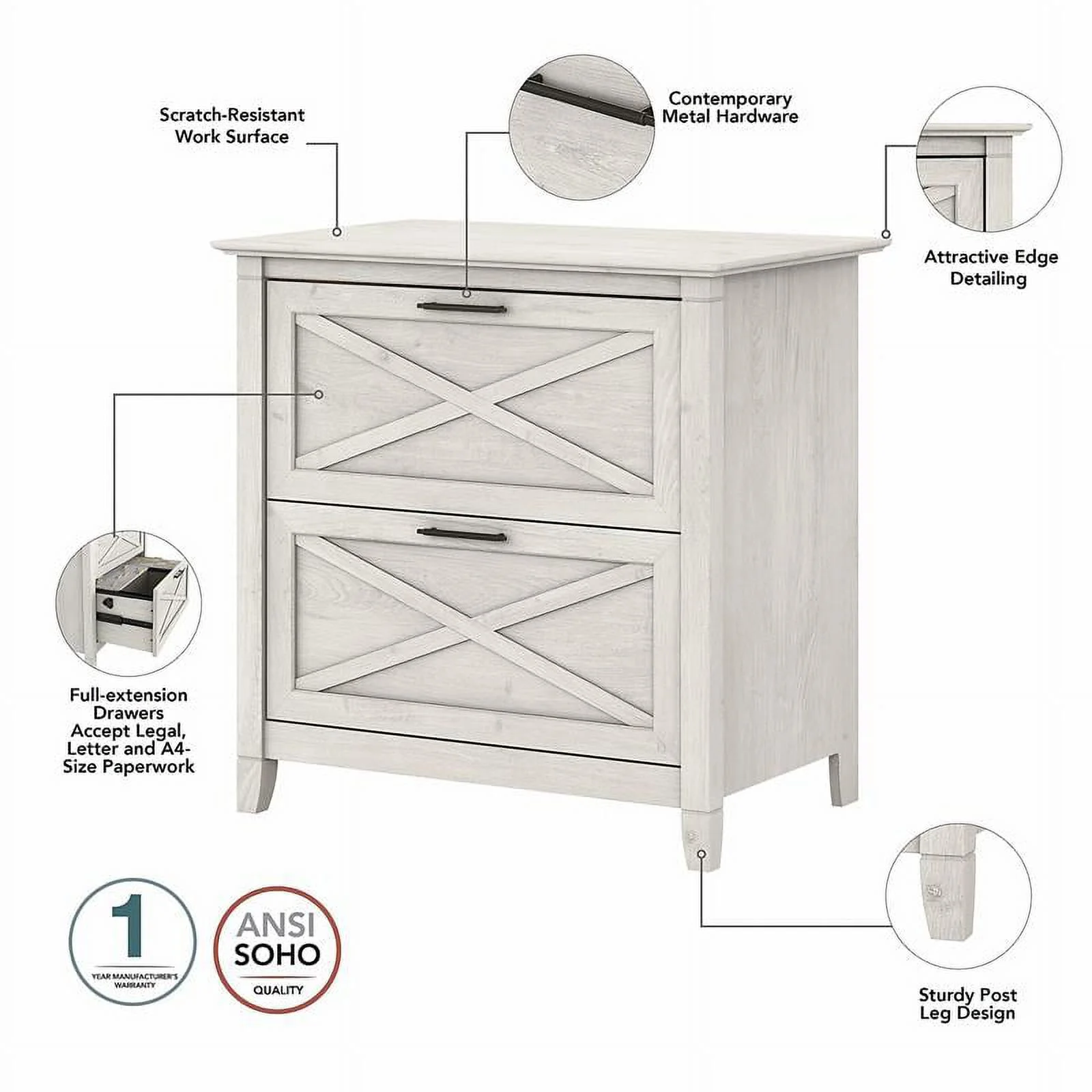 Home Square 2 Drawer Lateral Wood Filing Cabinet Set in White Oak (Set of 2)