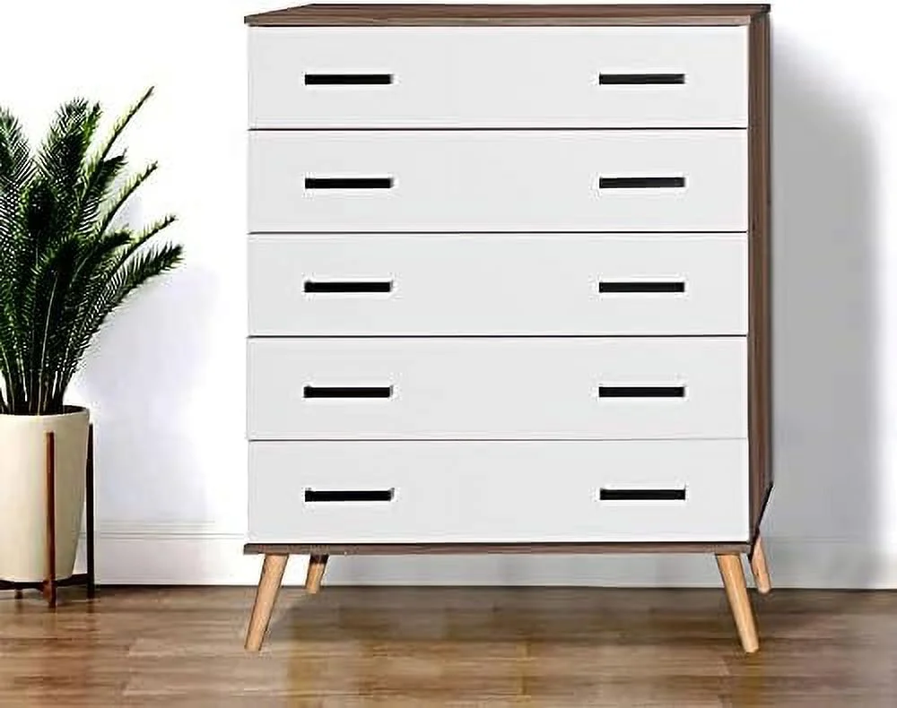 HVSDIMO Eli Mid-Century Modern 5 Drawer Chest Dark Gray & Oak