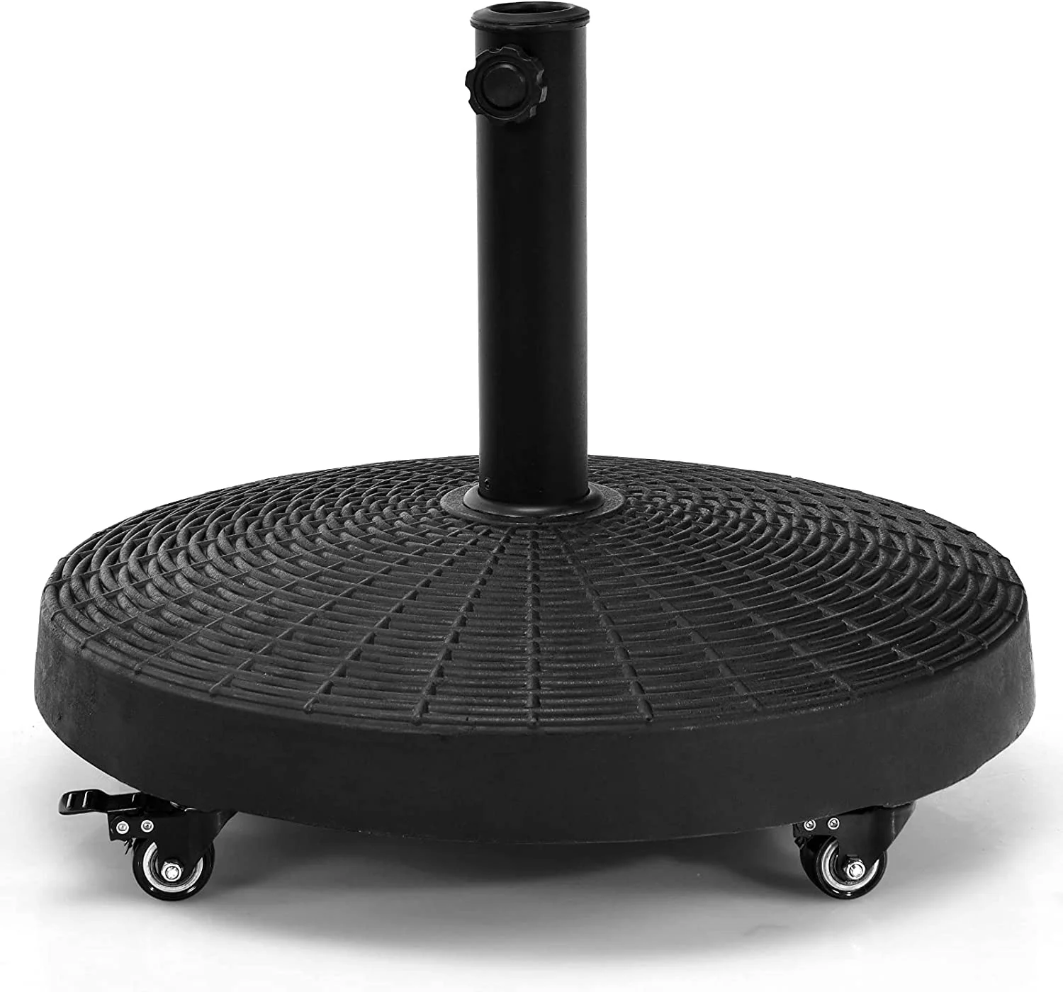 50 LBS Patio Umbrella Stand, 20.5 Inch Round Umbrella Base with 4 Lockable Wheels, Heavy-Duty Outdoor Umbrella Holder, Suitable for Pool, Yard, Garden, Street, Market, Rattan Design, Black