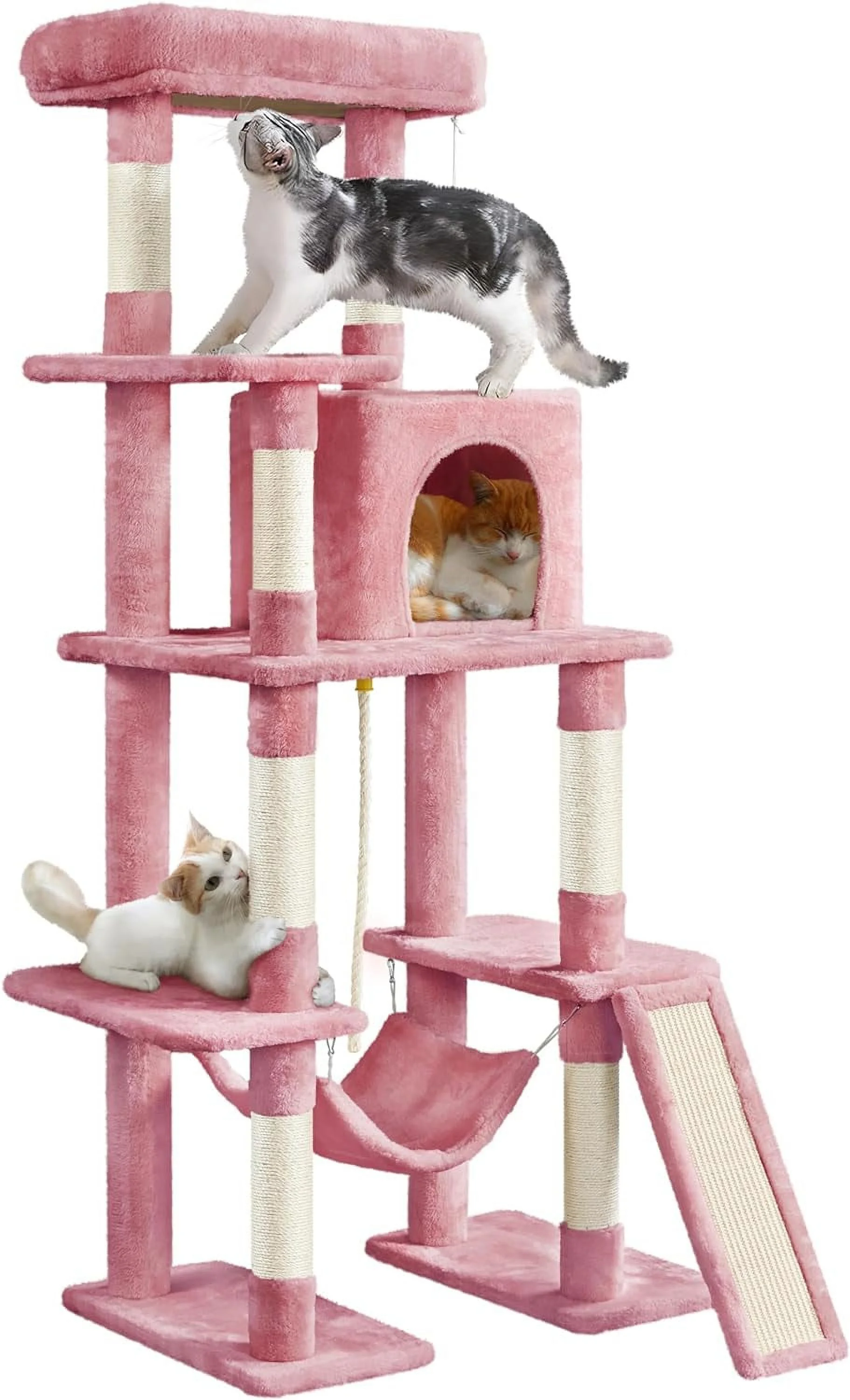 Cat Tree Cat Tower, 63in Multi-Level Cat Tree for Indoor Cats, Tall Cat Tree w/Sisal-Covered Scratching Posts & Condo, Cat Furniture Activity Center for Cats Kitten, Pink