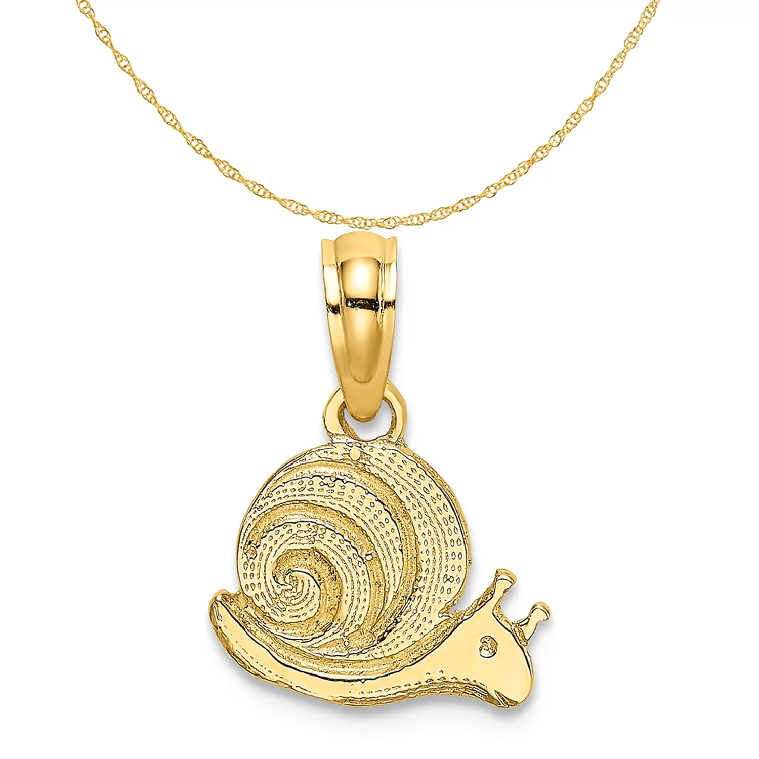 Carat in Karats 14K Yellow Gold Textured Mini Snail Pendant Charm (12.44mm) With 14K Yellow Gold Lightweight Rope Chain Necklace 20''