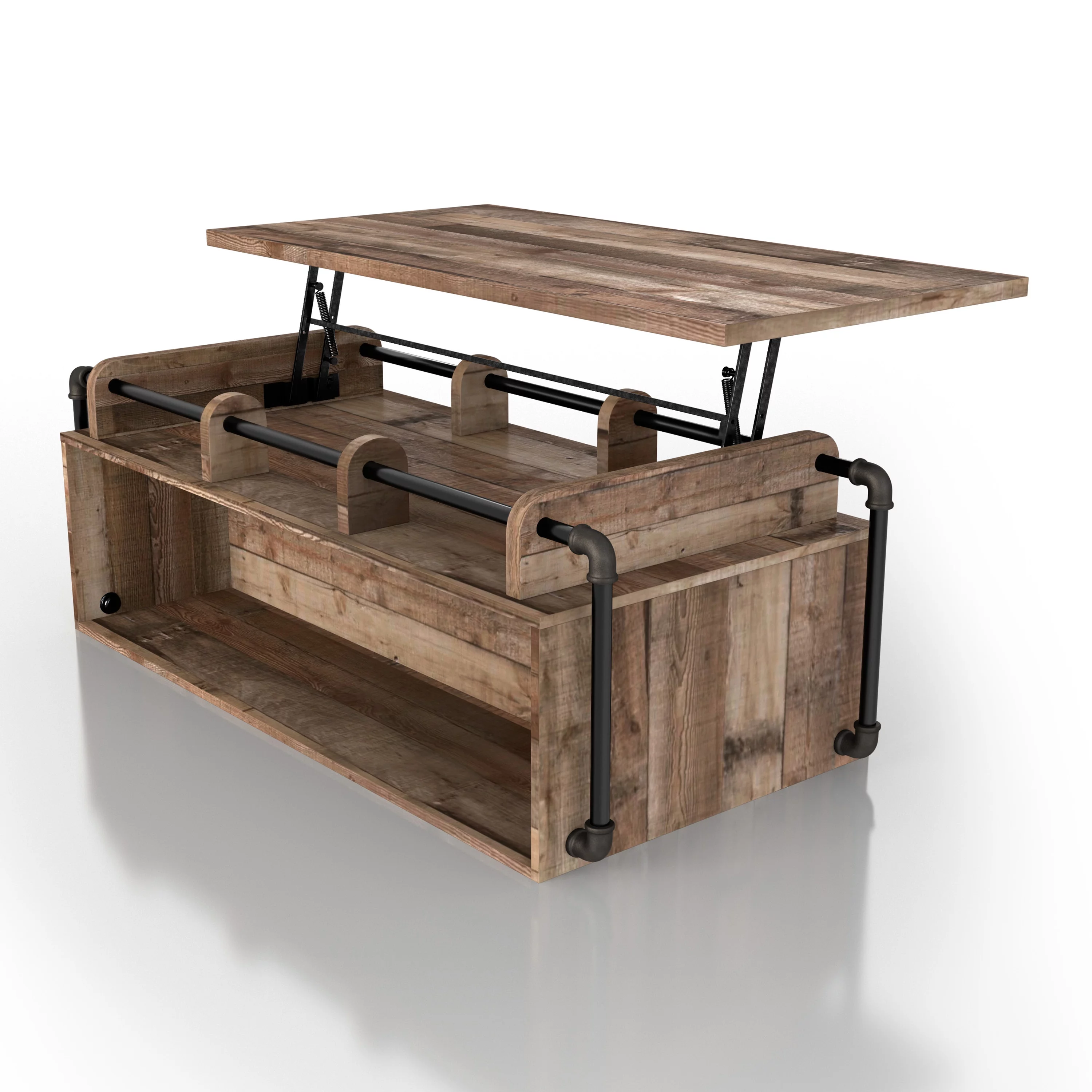 Furniture of America Junis Industrial Wood and Metal Lift Top Coffee Table, Reclaimed Barnwood