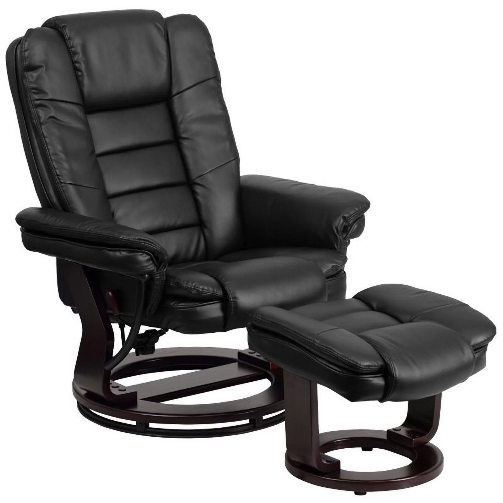 Bowery Hill Contemporary LeatherSoft Plush Arms Recliner and Ottoman in Black