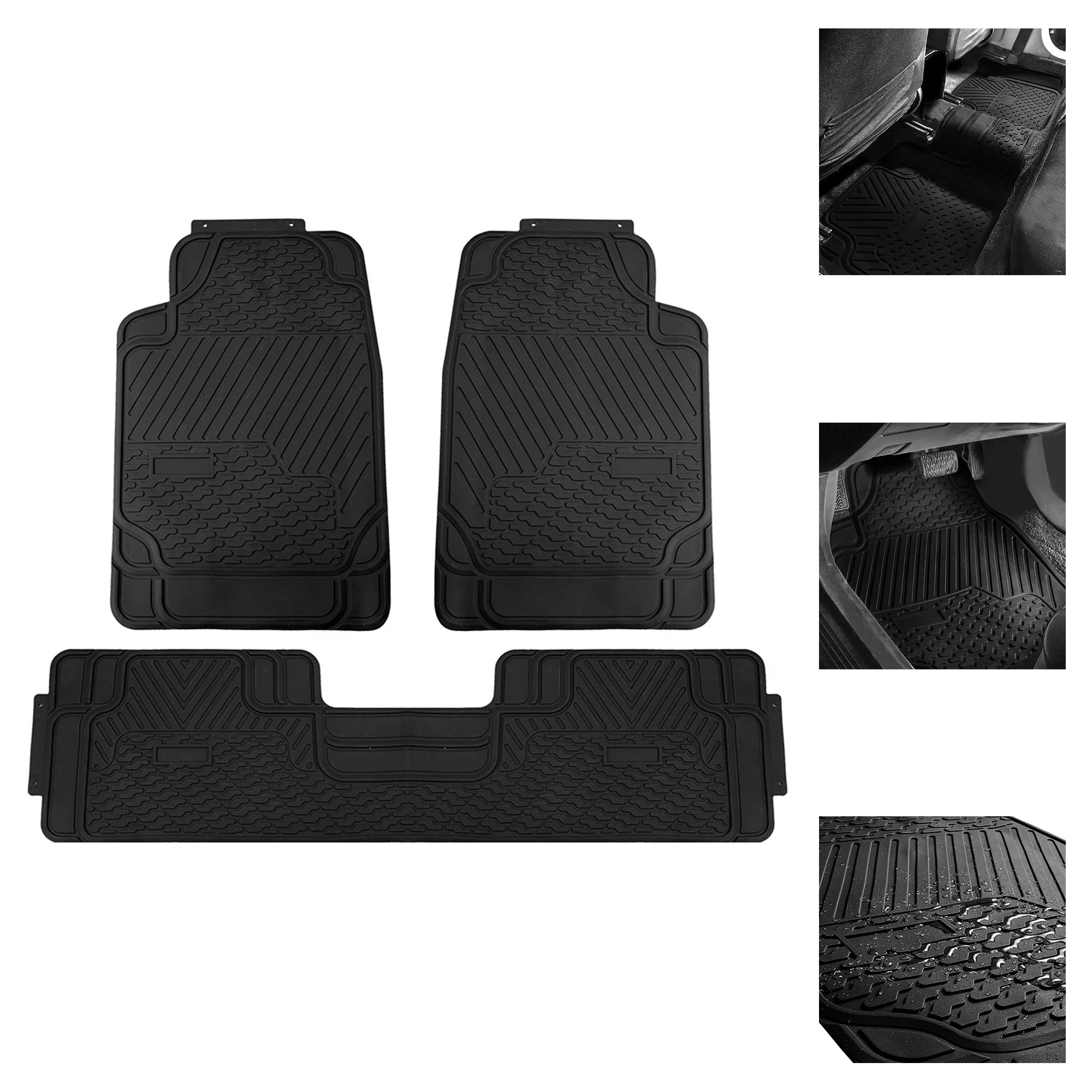 FH Group 3 Piece Heavy Duty Rubber  Floor Mats For Auto Sedan SUV Van, Full Set