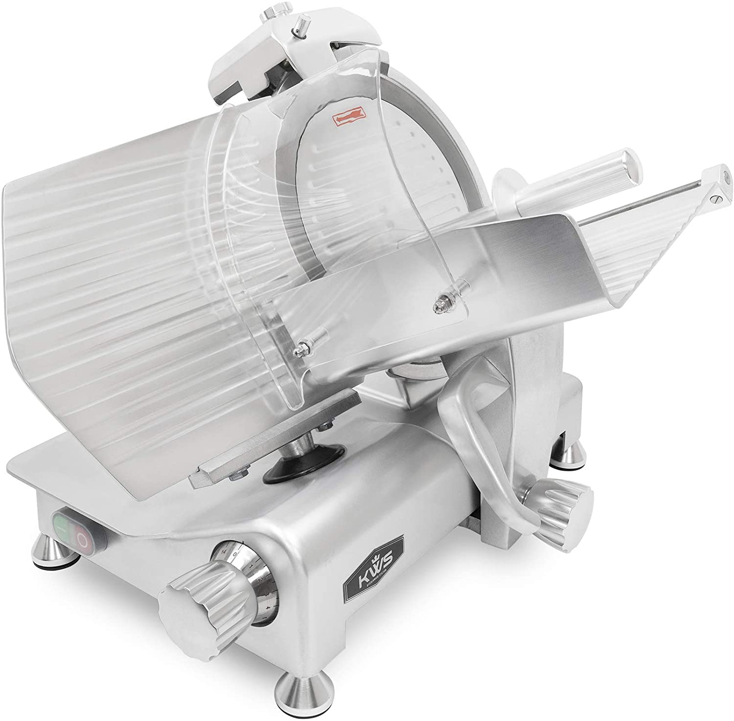 KWS MS-12ES Metal Collection Commercial 420W Electric Meat Slicer 10-Inch with 304 Stainless Steel Blade & Extended Back Space, Frozen Meat/Cheese/Food Slicer Low Noises Commercial and Home Use
