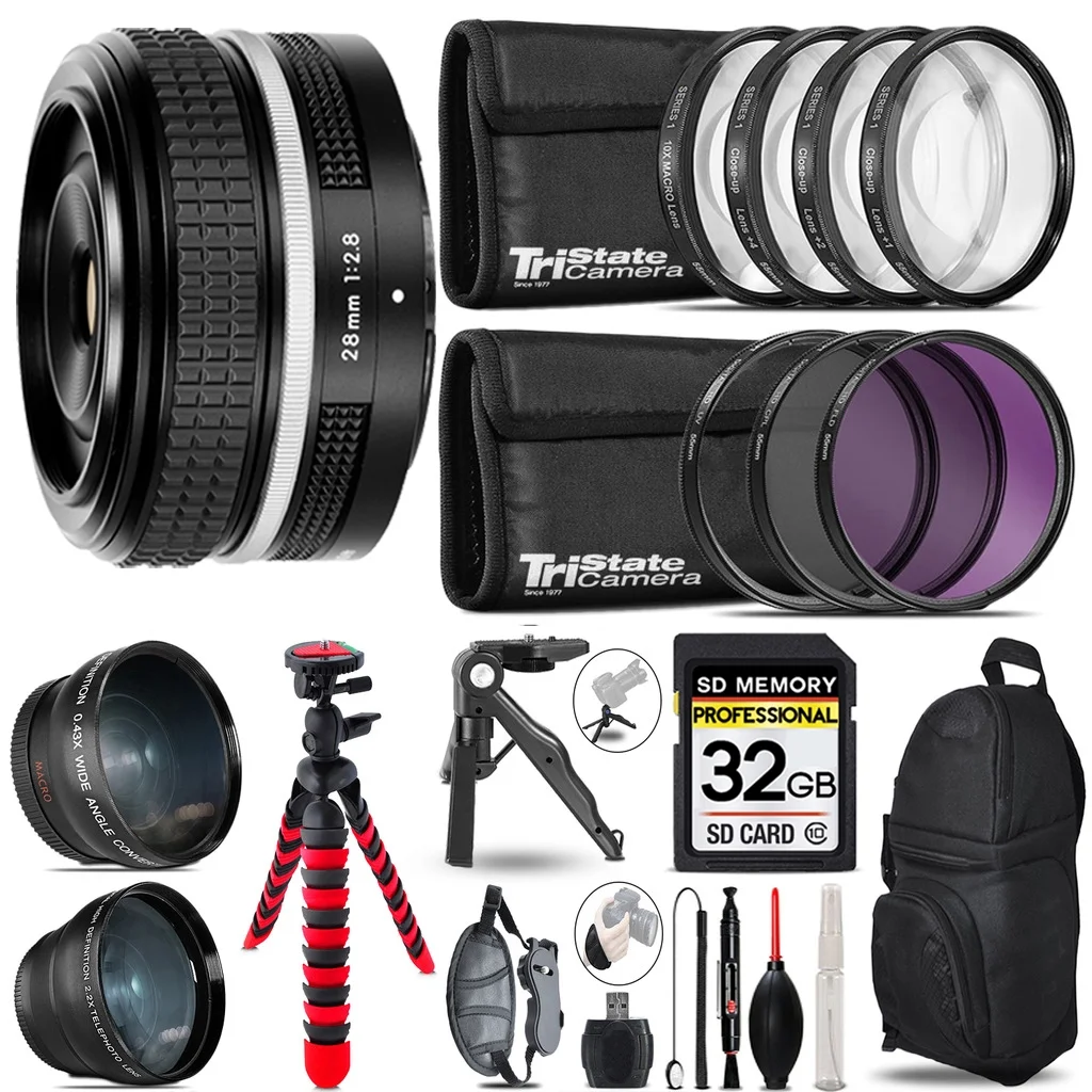 Nikon NIKKOR Z 28mm f/2.8 (SE) Lens - 3 Lens Kit + Tripod + Backpack - 32GB Accessory Bundle