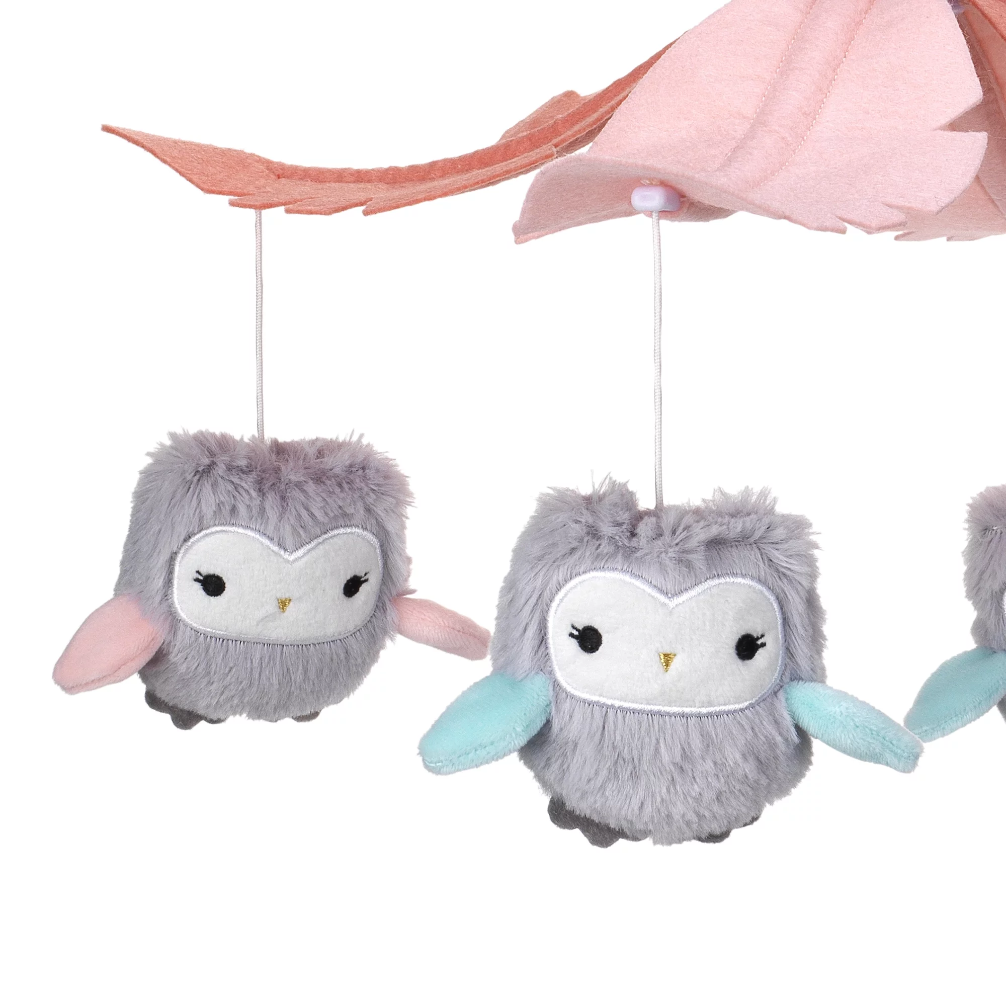Lambs & Ivy Sweet Owl Dreams Gray/Pink Musical Baby Crib Mobile Soother Toy