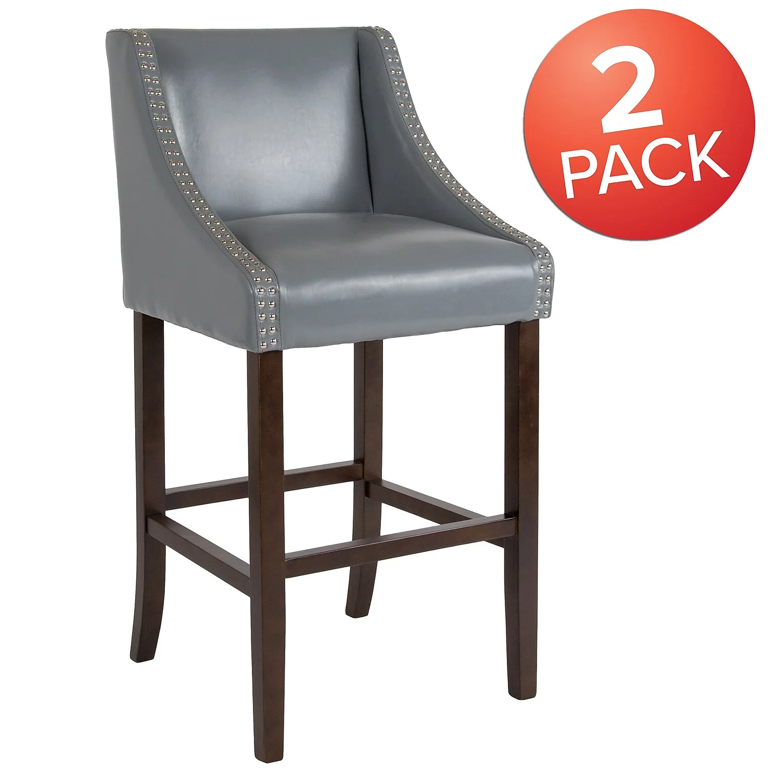 Flash Furniture Carmel Transitional Faux Leather Barstool, Light Gray, Set of 2
