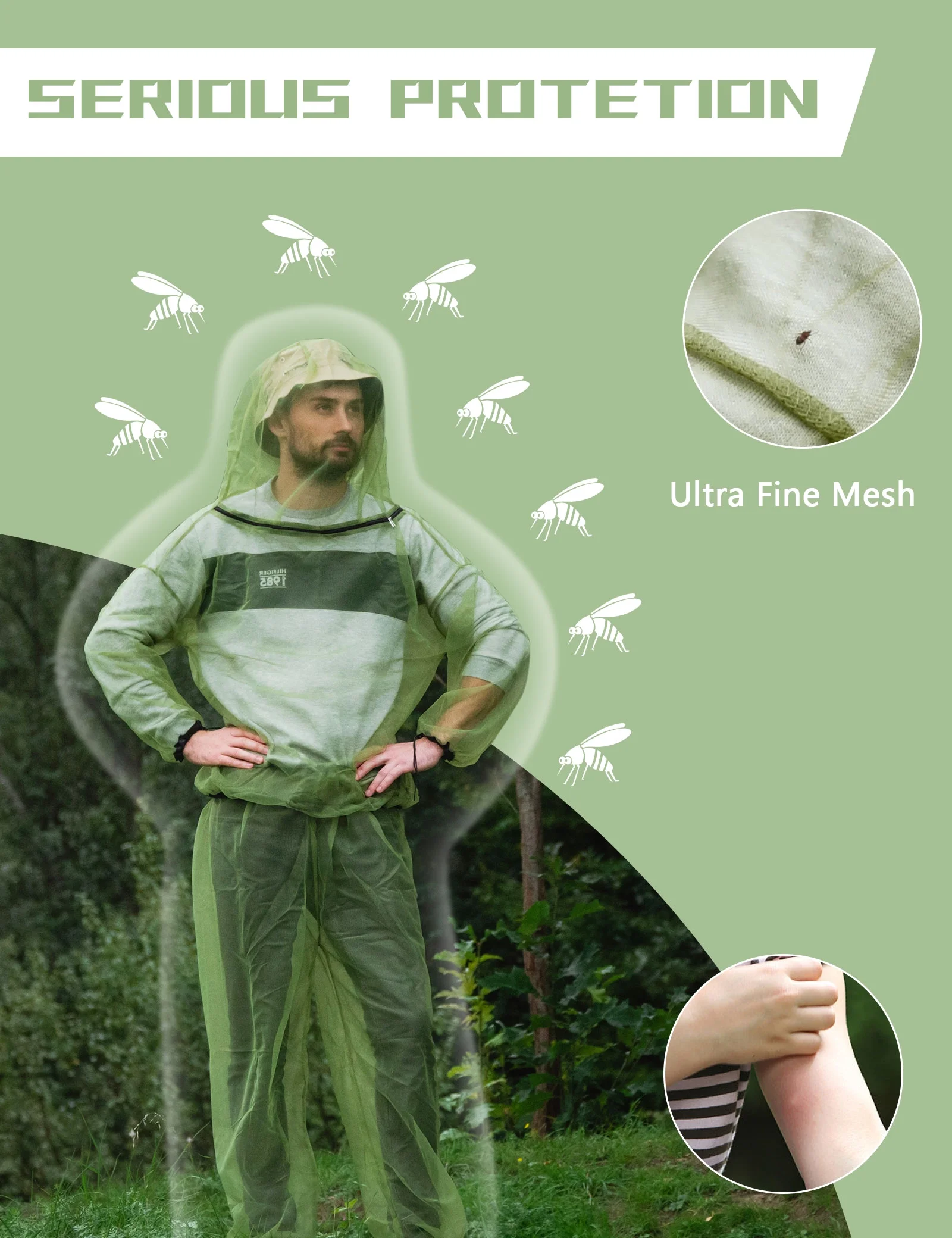 HENNCHEE 2Sets Mosquito Suits for Adults, Mesh Net Bug Jacket Pant Suit, Outdoor Full Body Protection Mosquito Proof Clothing L/XL