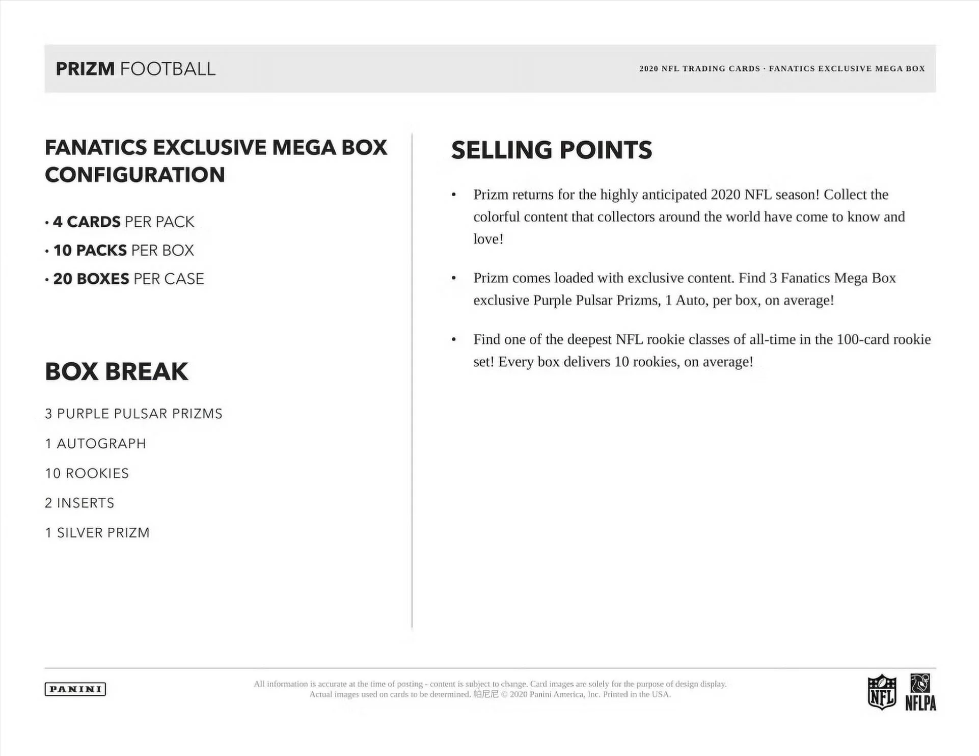 2020 Panini Prizm Football Fanatics Mega Box (Purple Pulsar)