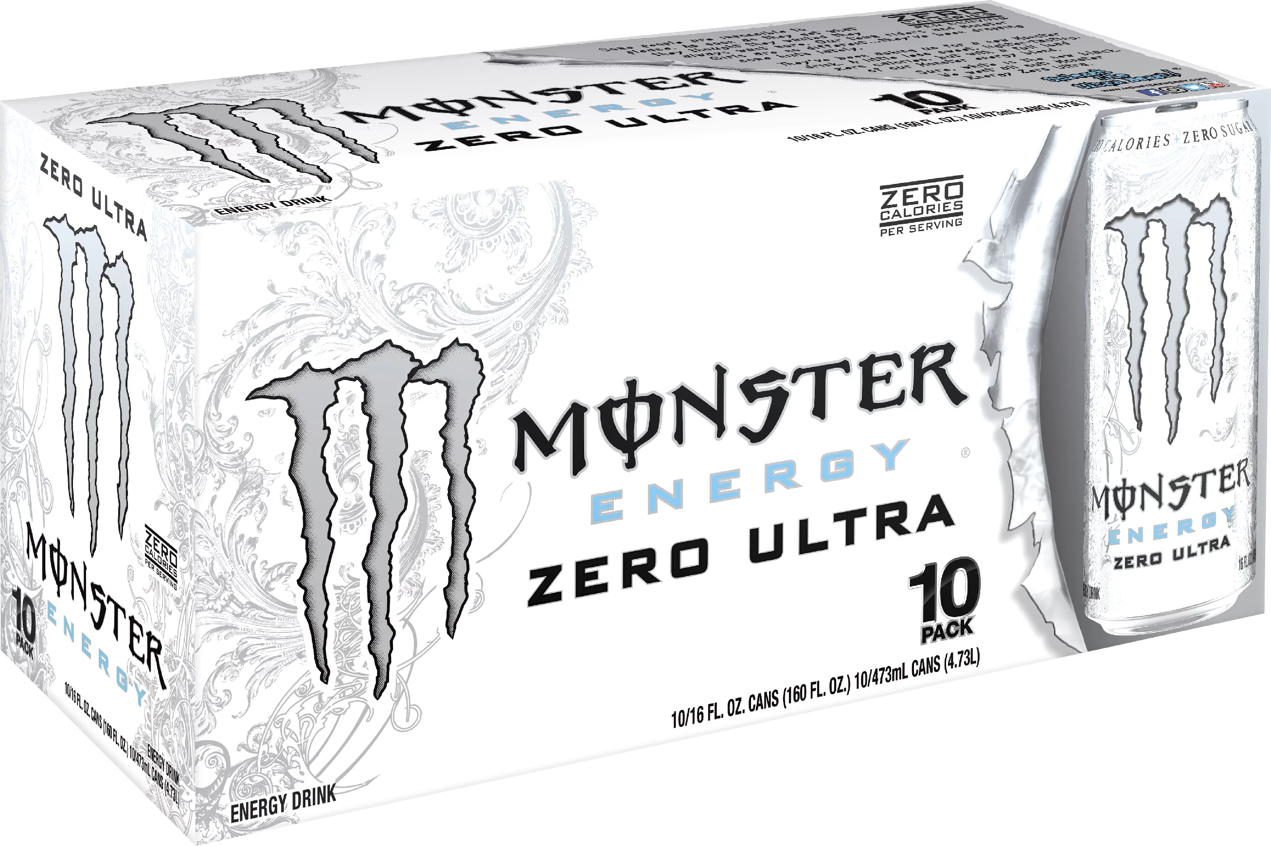 (20 Cans) Monster Zero Ultra, Sugar Free Energy Drink, 16 fl oz
