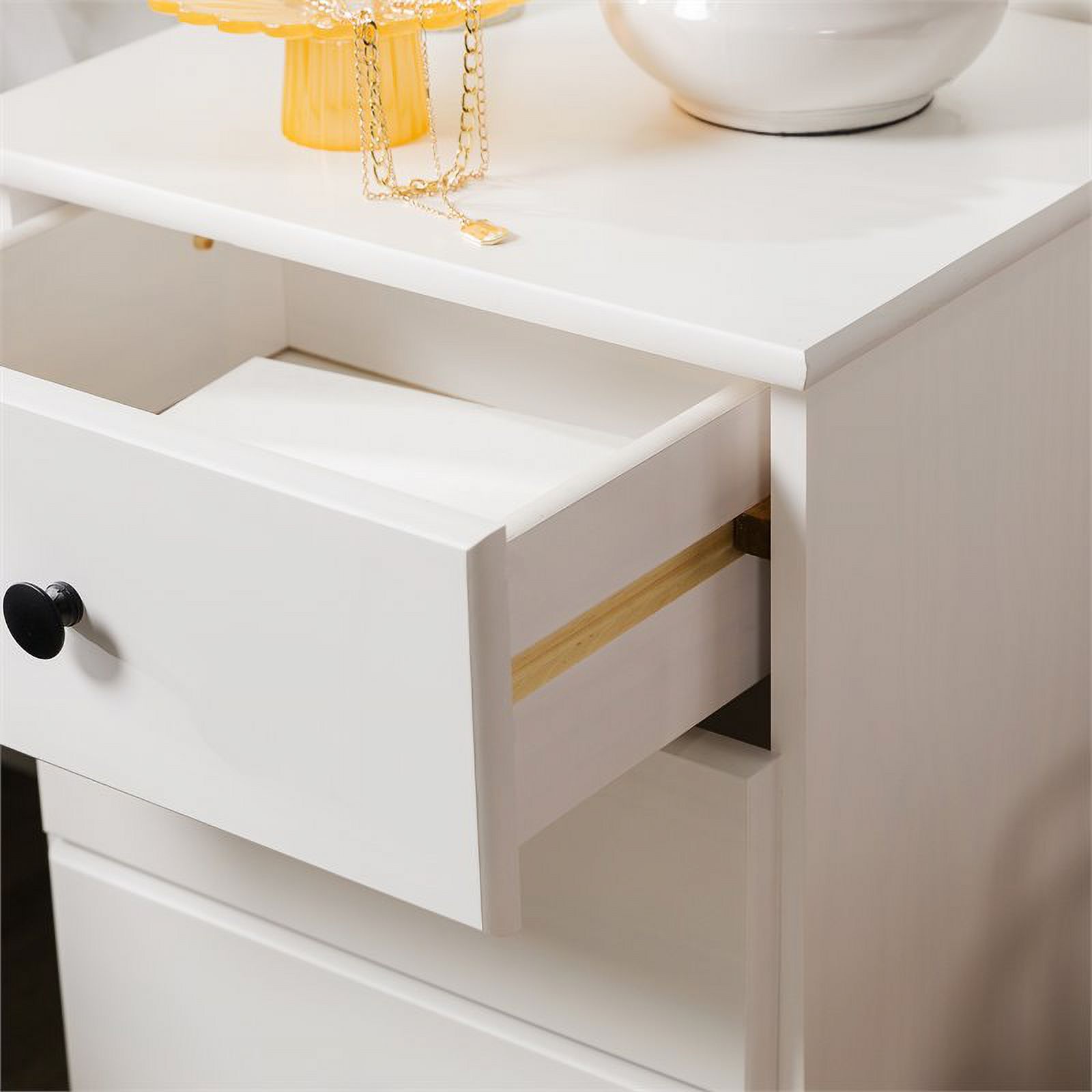 Classic 3 Drawer Solid Wood Top Bedroom Nightstand in White