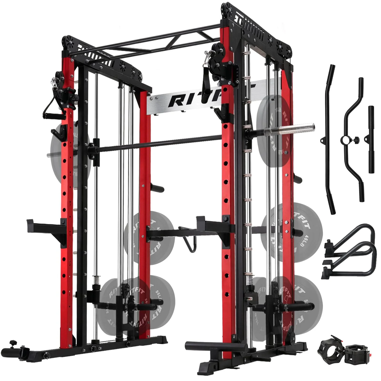 RitFit M1 Smith Machine with Cable Crossover System, Multi-function Squat Rack Power Cage for Home Gym, Power Rack and Packages