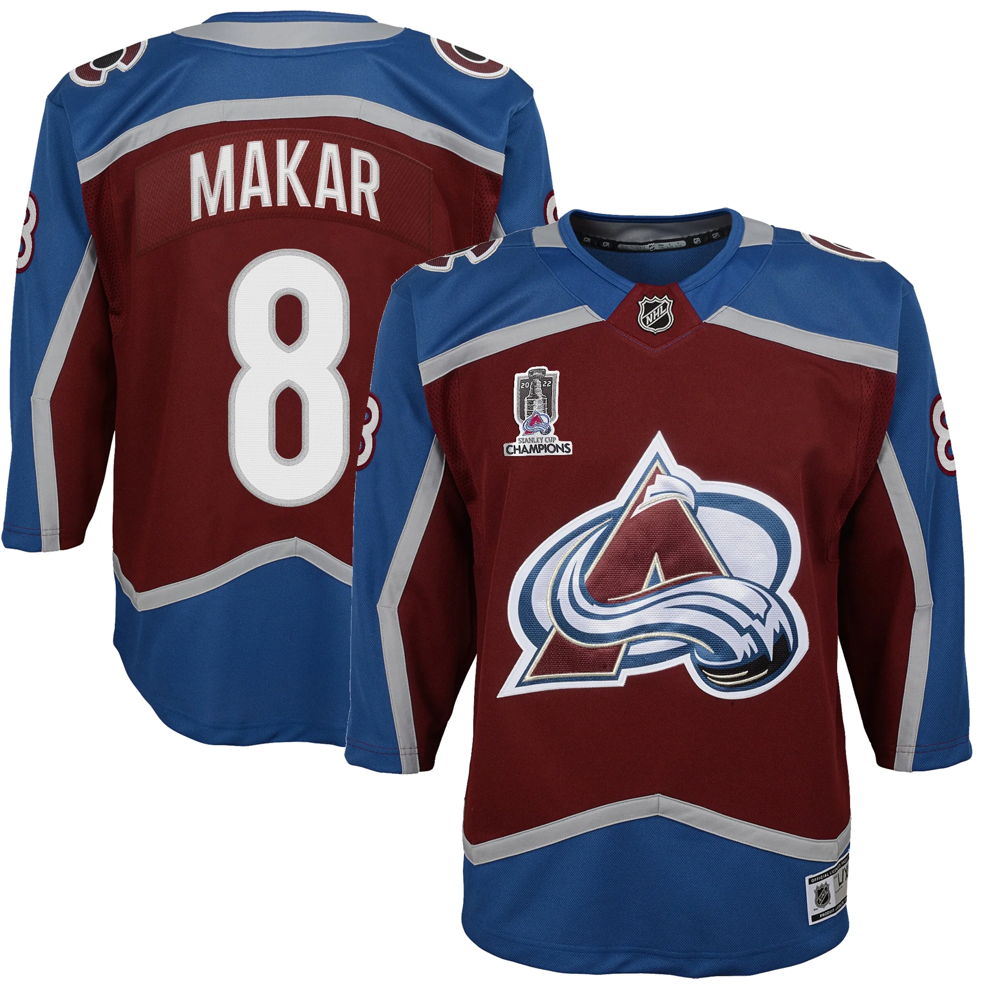 Youth Cale Makar Burgundy Colorado Avalanche Home 2022 Stanley Cup Champions Premier Player Jersey