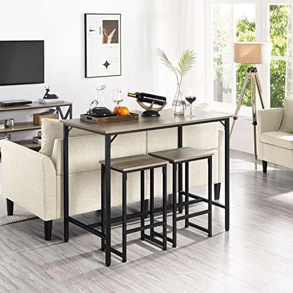 xrboomlife 3 Piece  Table Set  47.5 in Industrial Dining Table Set  Counter Height Table with  Stools Set of 2  Kitchen Breakfast Table and Chairs for Dining Room  Living Room  Rustic Bro