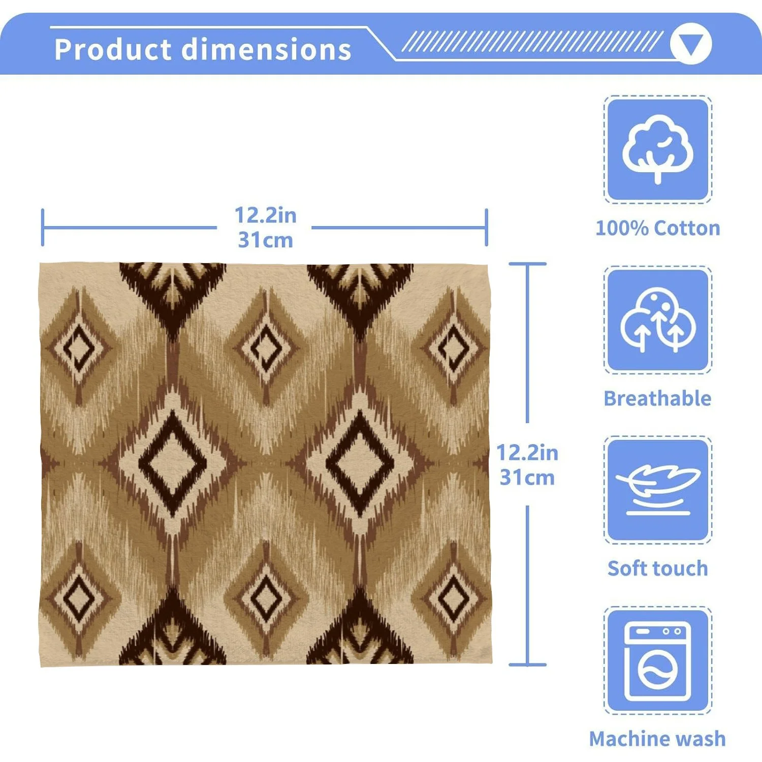 ANYWAY.GO 4 pack Baby Washcloths - 12 x 12 Inch Super Soft Baby Towels - 100% Cotton Highly Absorbent Wash Cloths for Face and Body,African Ikat Paisley Embroidery