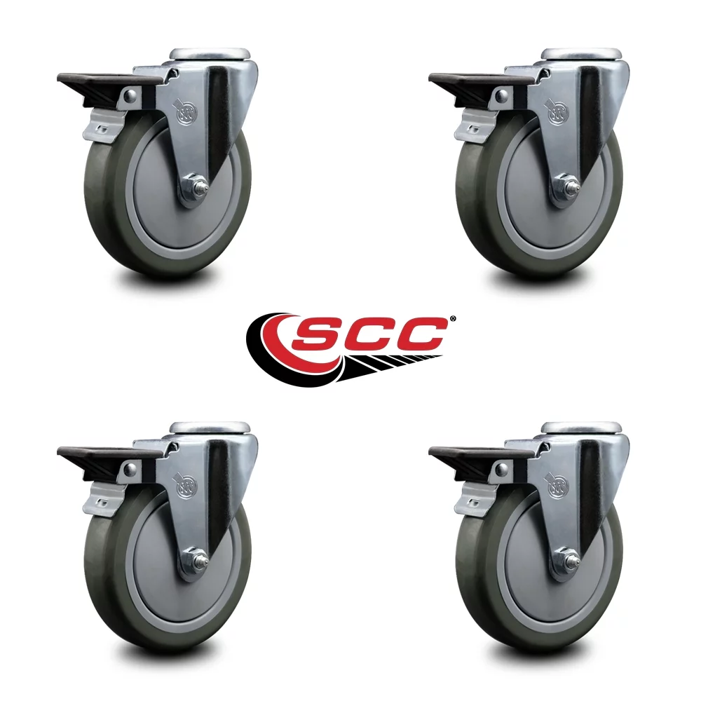 Polyurethane Swivel Bolt Hole Caster Set of 4 w/5