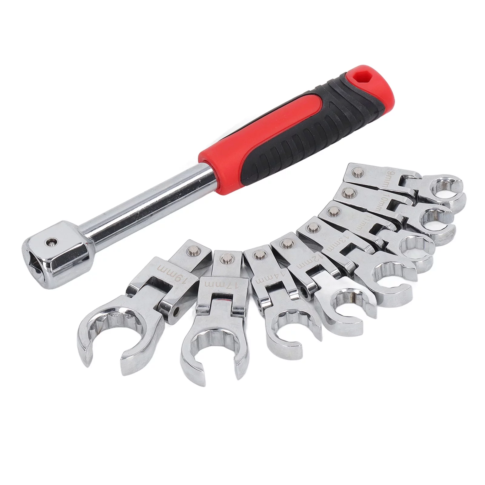 Risegun 9-Piece Set of Detachable Movable Head Oil Pipe Wrench with 180 ° Rotating Gear Wrench